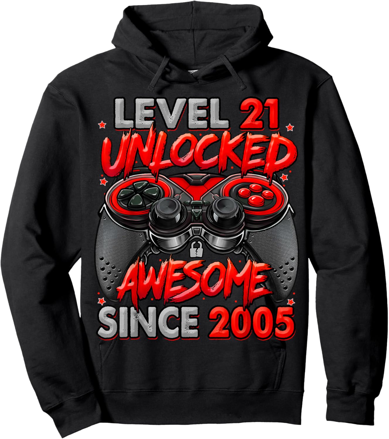 Level 21 Unlocked Awesome Since 2005 21st Birthday Gaming Hoodie - Hoodie | Black