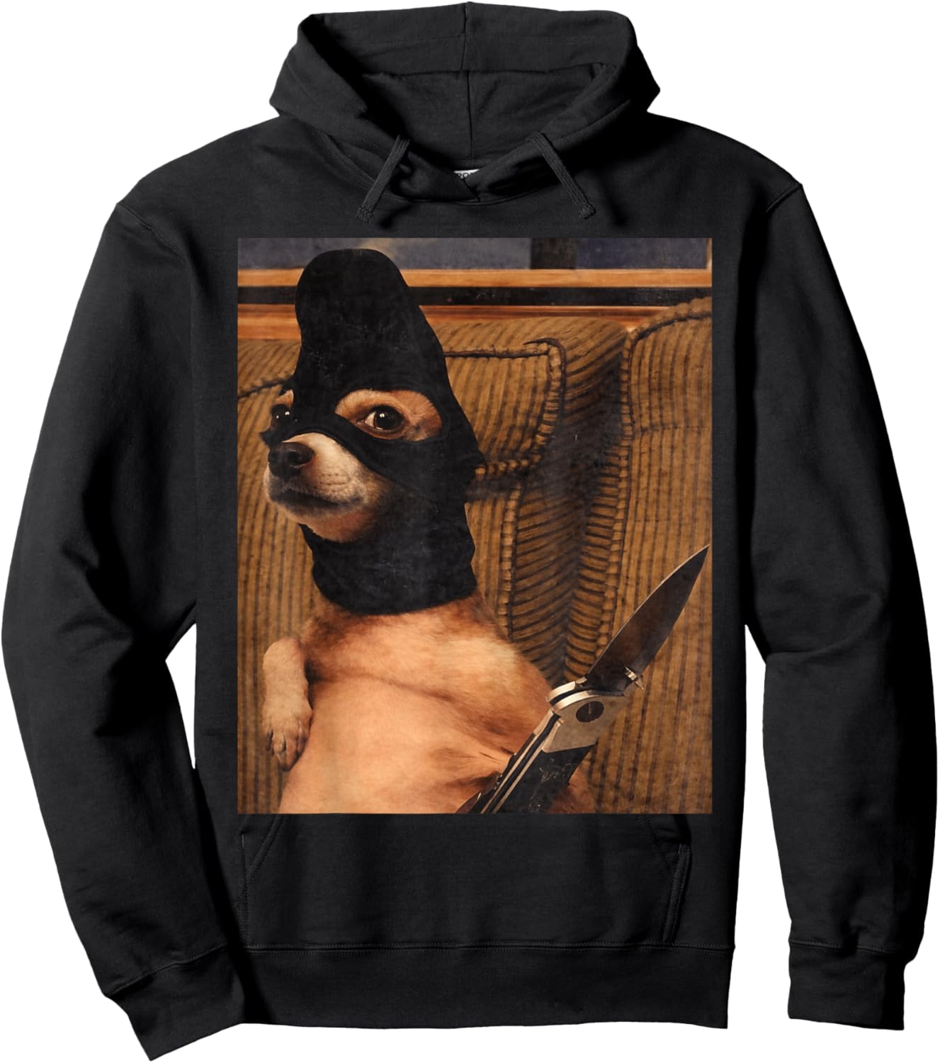 Funny Option Dog with Pocket Knife Funny Dog Art Hoodie - Hoodie | Black