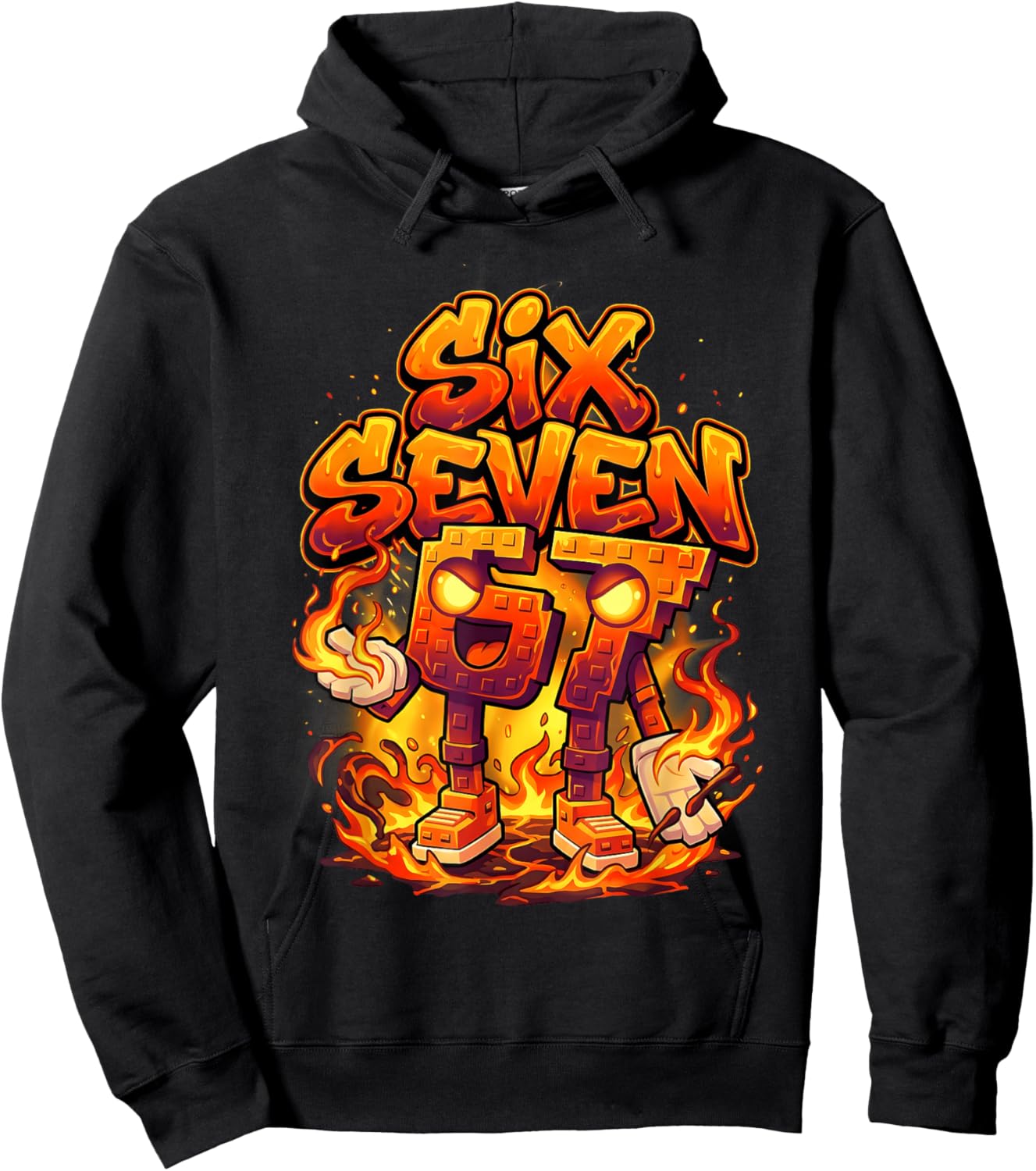 Six Seven 67 Fire Flames 6 7 Brainrot Meme Boy Kid Youth 6-7 Hoodie - Hoodie | Black