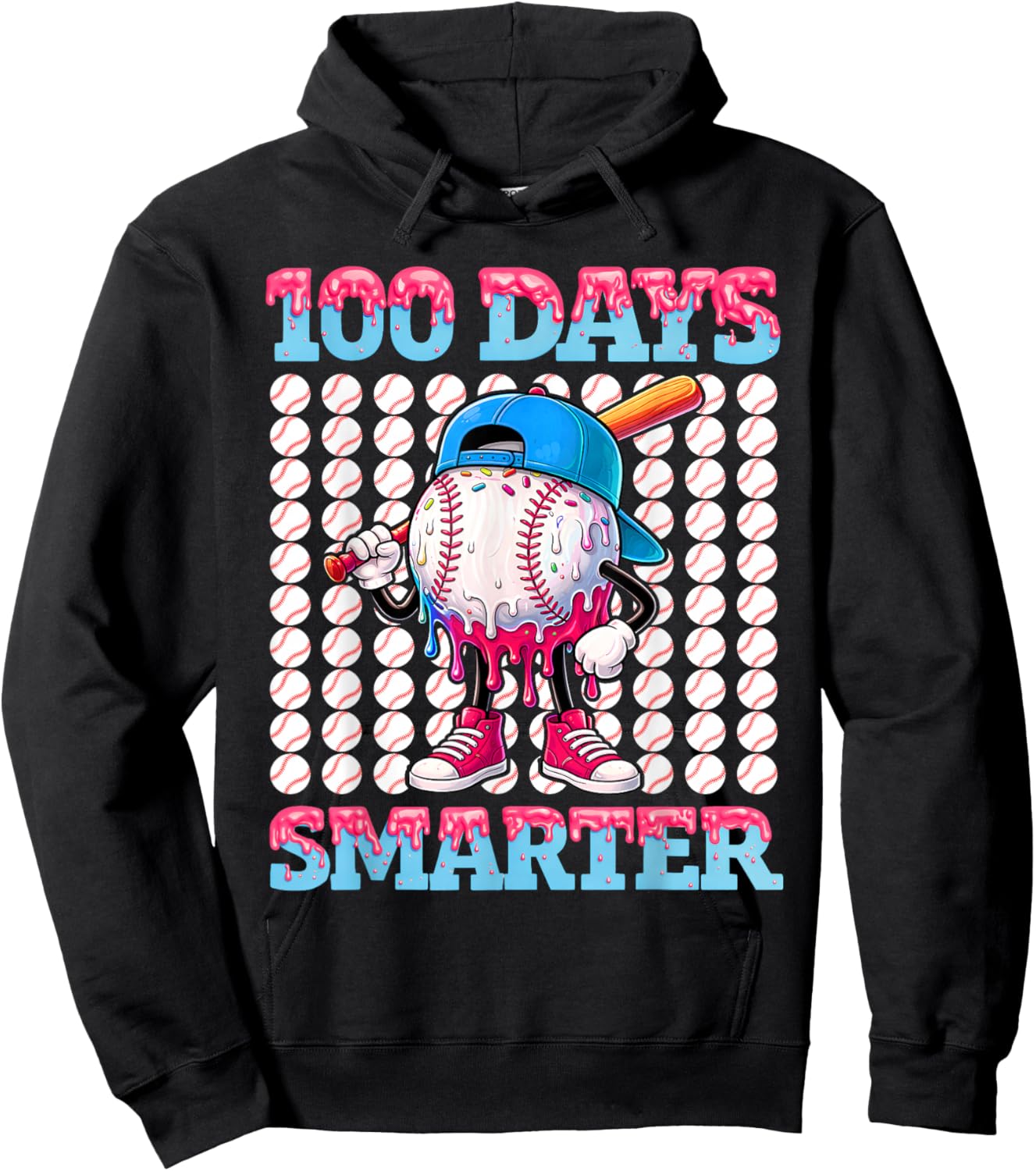 100 Days Smarter Baseball Drip Boys 100 Days of School Kids Hoodie - Hoodie | Black
