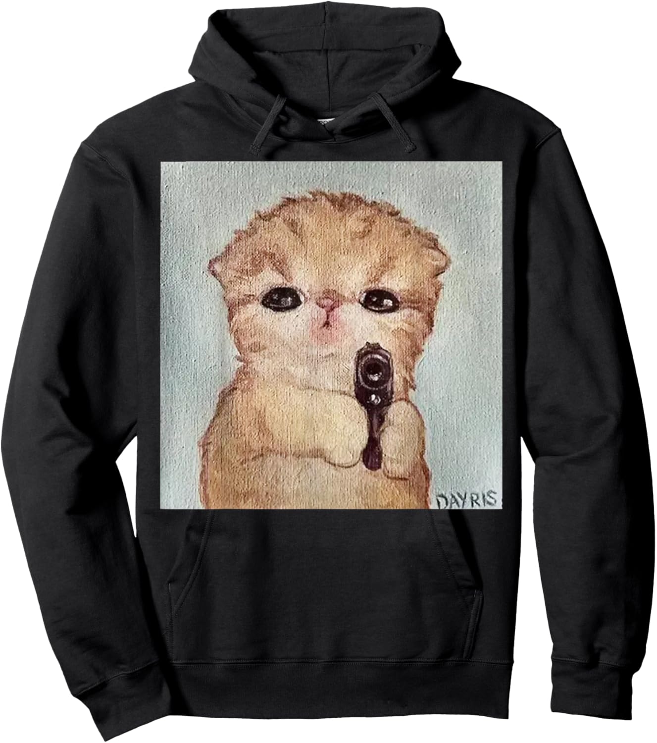 Angry Kitty with Gun Funny Cat Meme Kawaii Kitty Joke Hoodie - Hoodie | Black