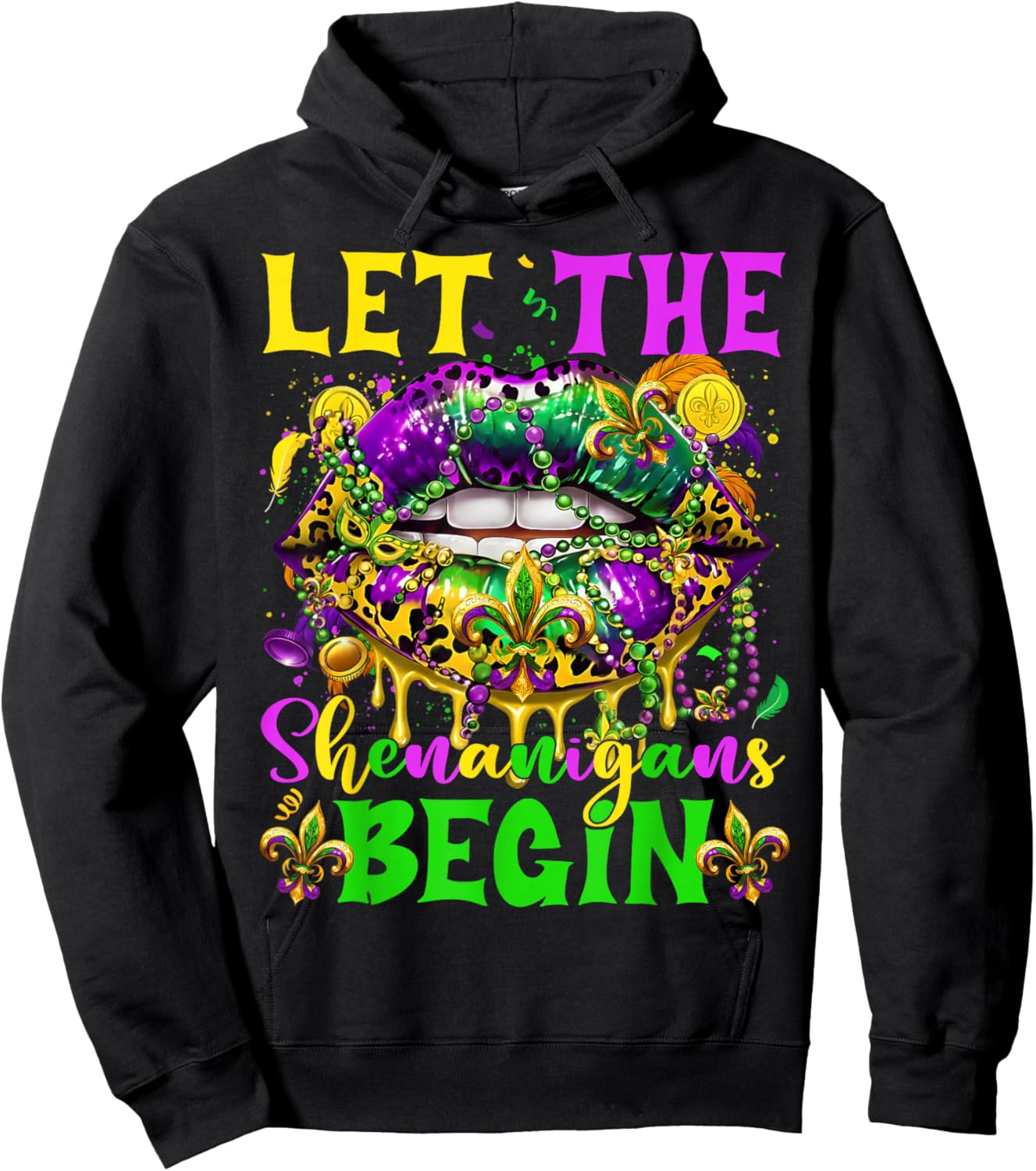 Let The Shenanigans Begin Mardi Gras Lips Girl Women Kid Hoodie - Hoodie | Black