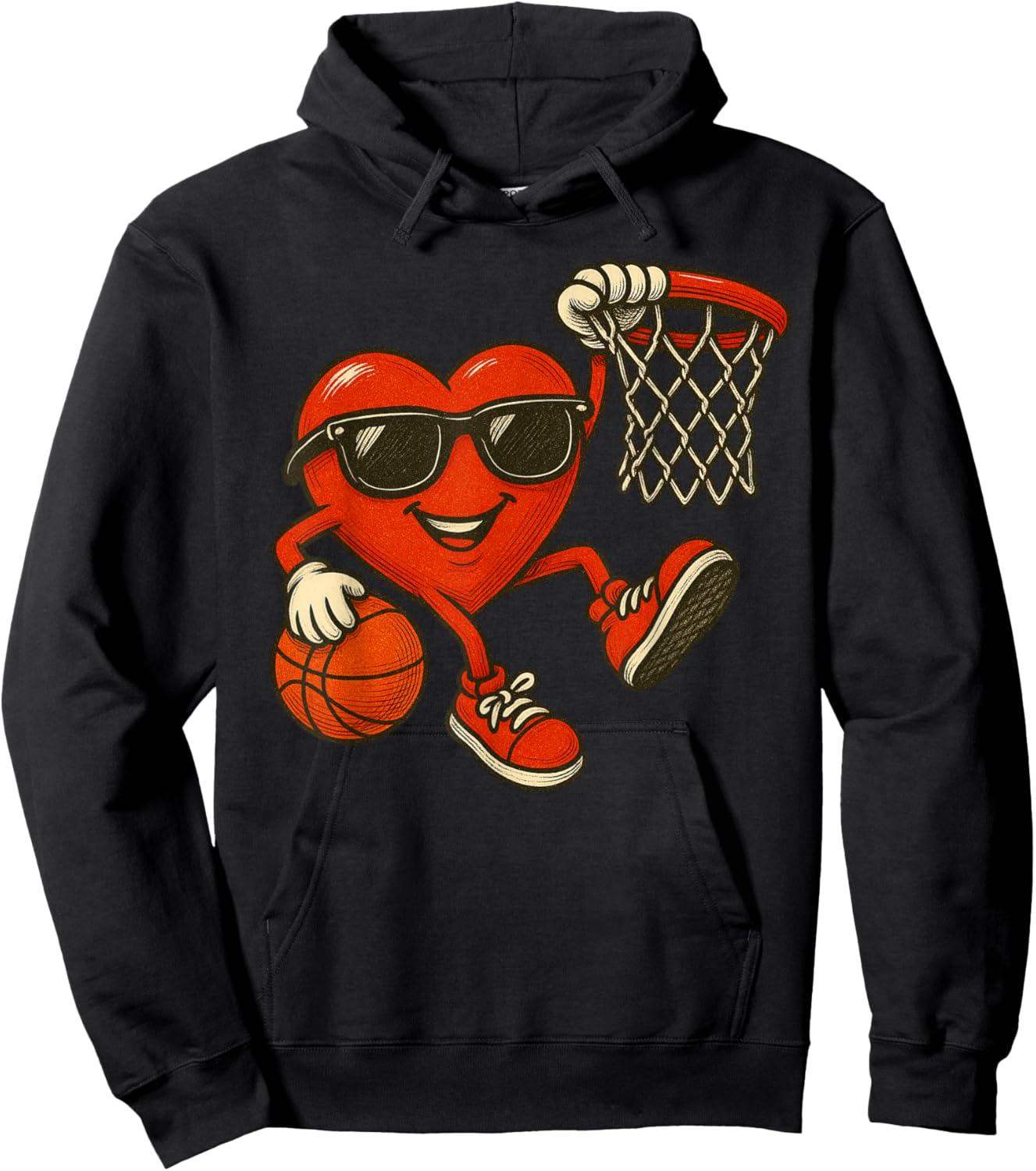 Valentines Day Basketball Funny Red Heart Love Boys Kids Hoodie - Hoodie | Black