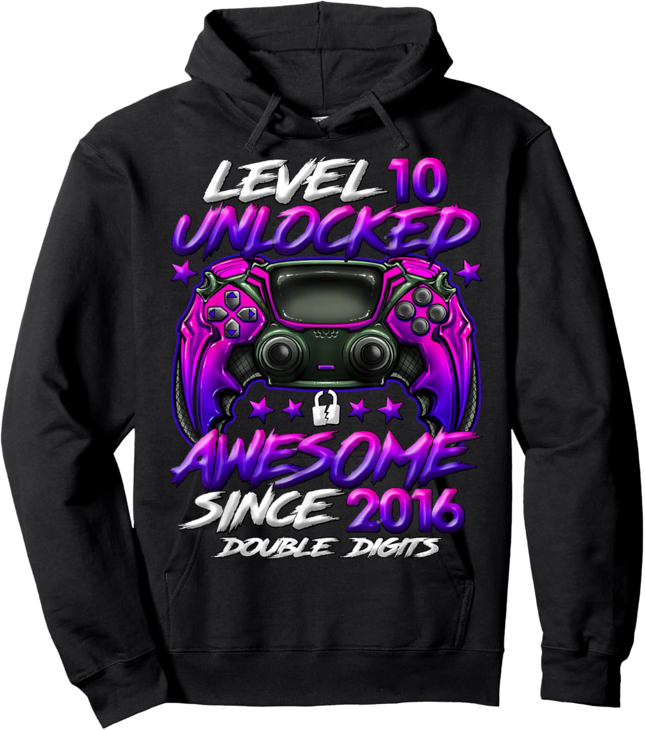 Official Double Digits Level 10 Unlocked 10th Birthday Boy Hoodie - Hoodie | Black