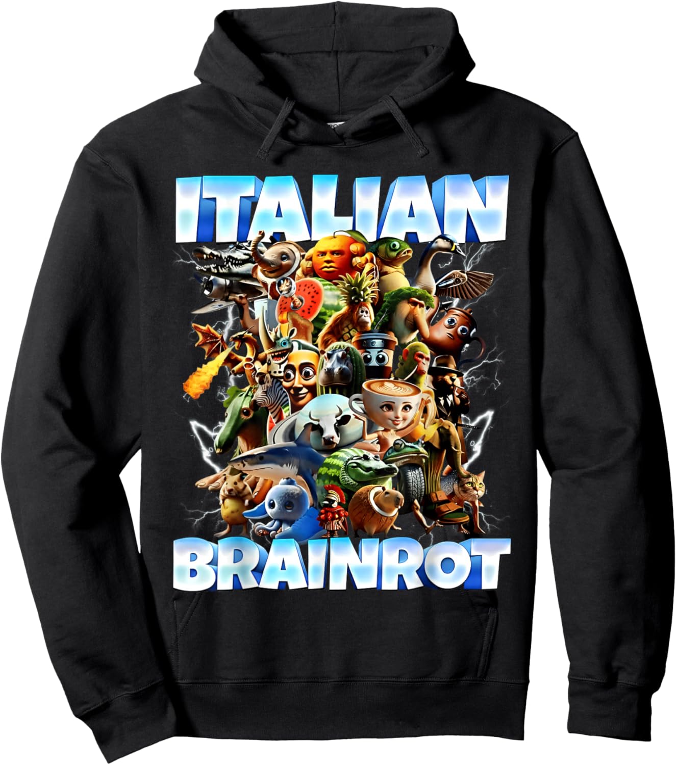 Types of Italian Brainrot Meme Character Hand Drawn for Kids Hoodie - Hoodie | Black