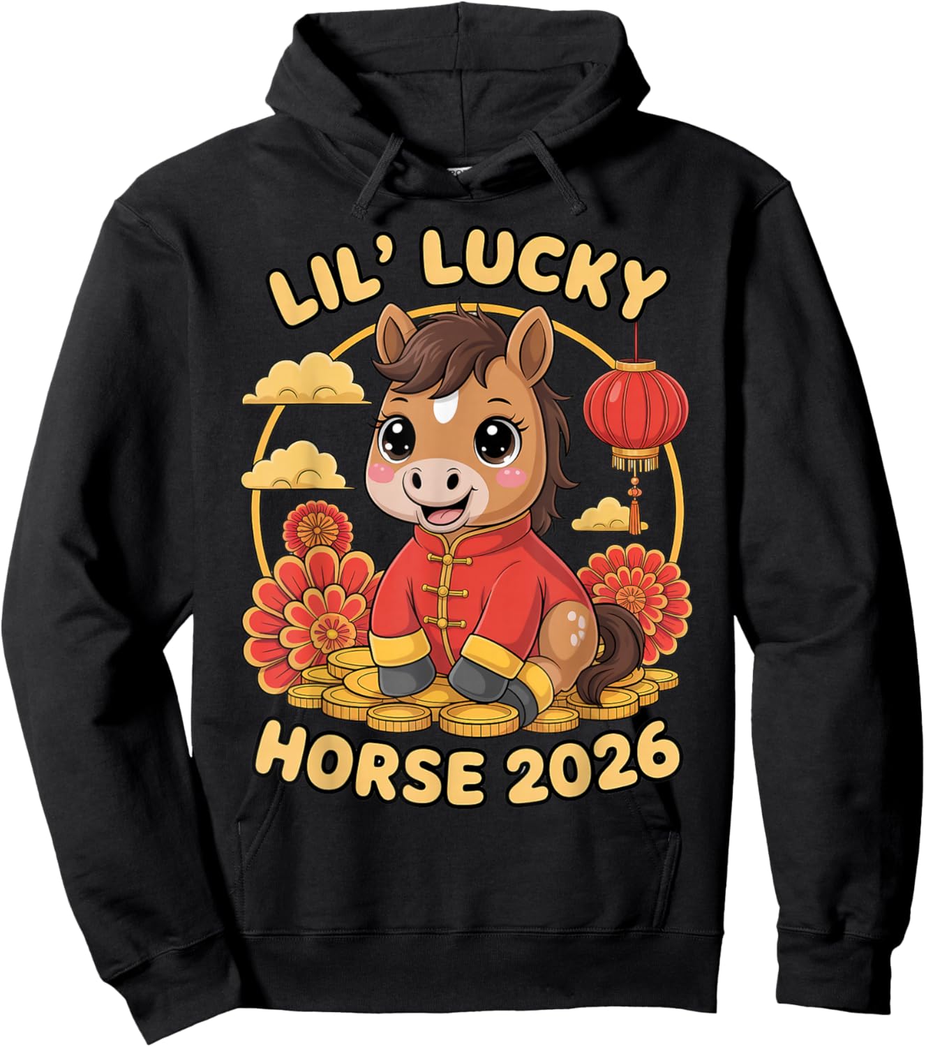 Cute Horse Zodiac Chinese Lunar New Year of The Horse 2026 Hoodie - Hoodie | Black