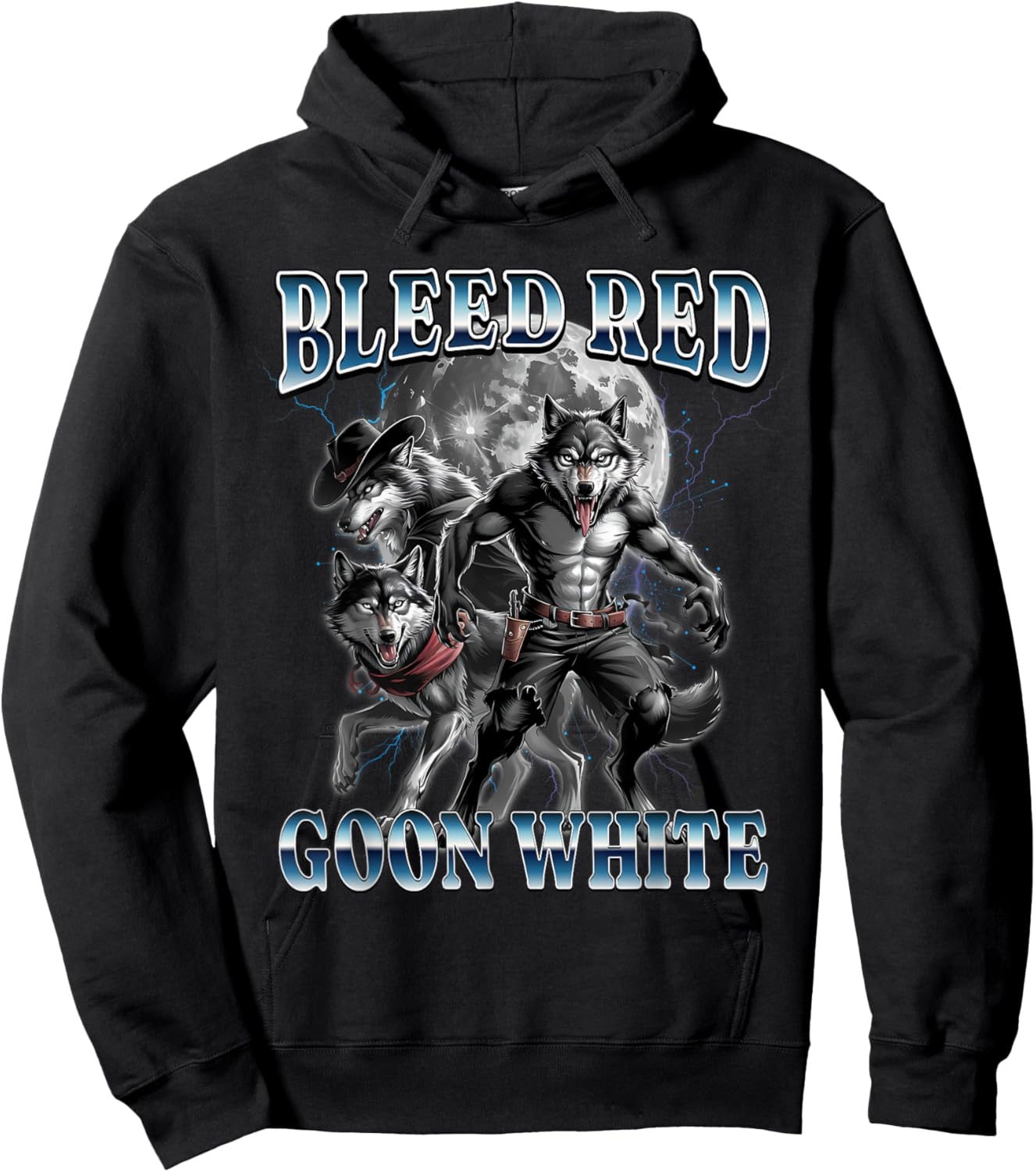 Funny Bleed Red Goon White Bootleg Werewolf Gooner Meme Hoodie - Hoodie | Black