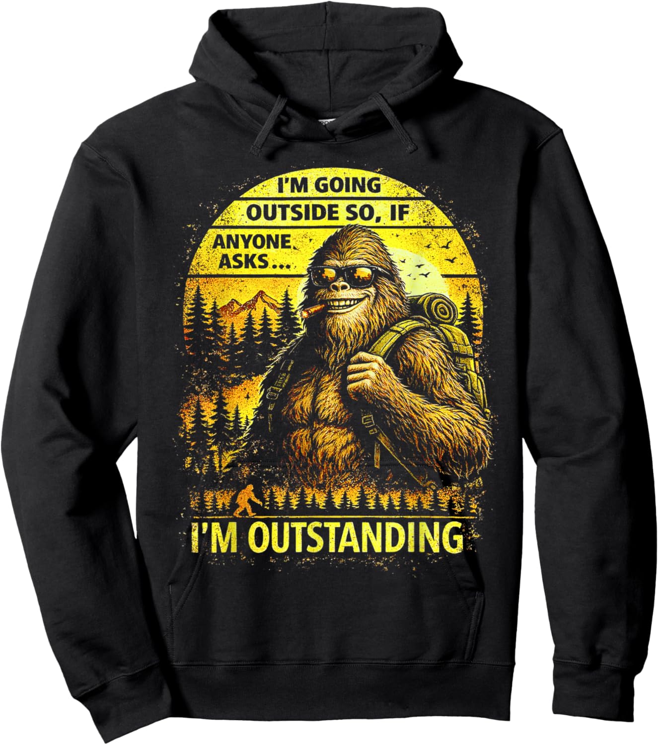 Bigfoot Outdoor Hiking Dad Joke, Im Outstanding Sasquatch Hoodie - Hoodie | Black