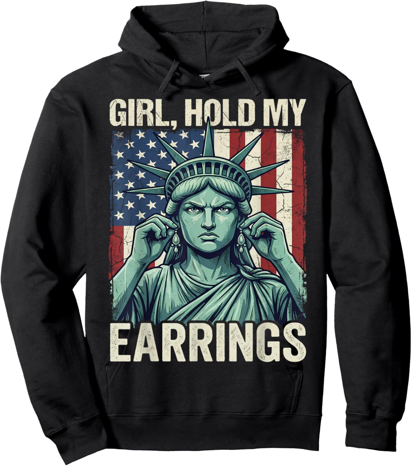 Patriotic Girl Hold My Earrings American Flag Women Hoodie - Hoodie | Black