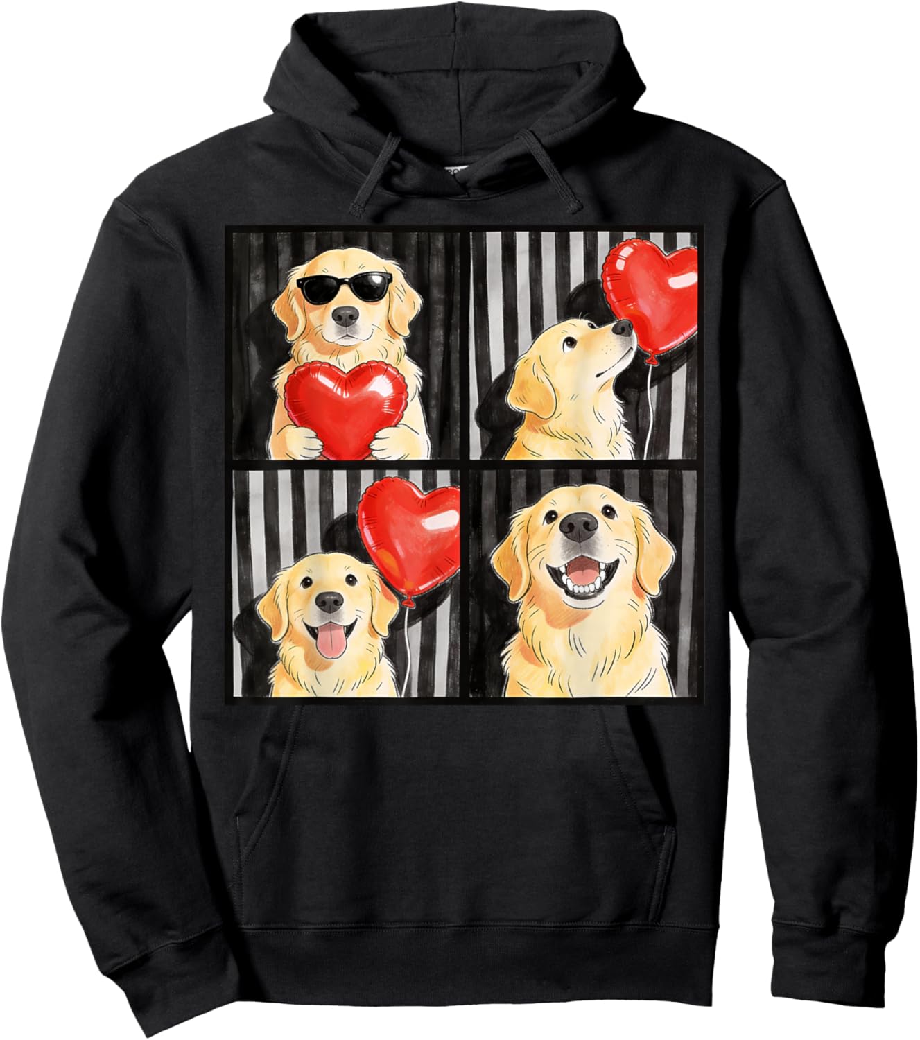 Funny Golden Retriever Photobooth Dog Lover Valentines Hoodie - Hoodie | Black
