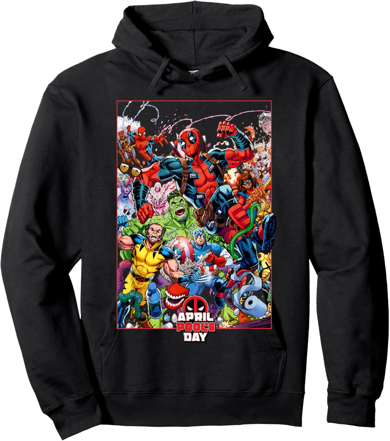 Marvel Comics Deadpool April Pool’s Day Hero Group Poster Hoodie - Hoodie | Black