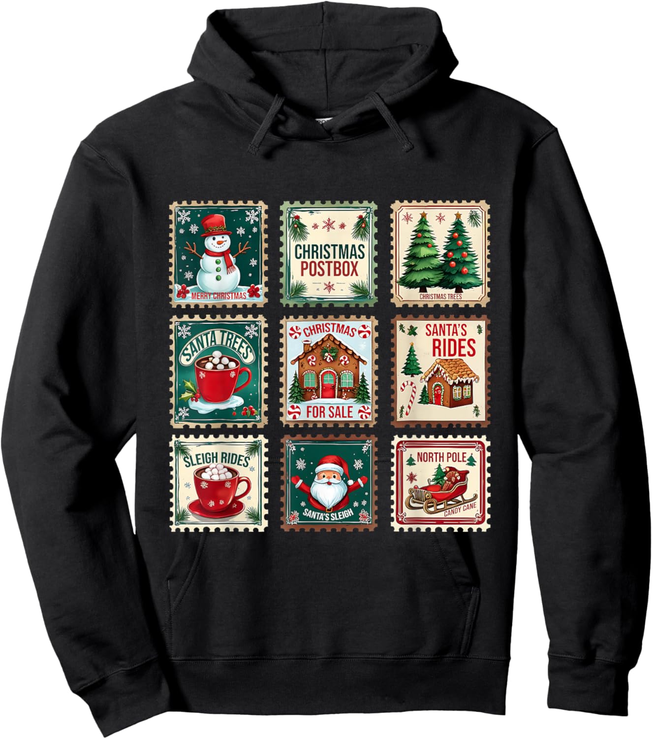 Vintage Christmas Postage Stamp Holiday Design Hoodie - Hoodie | Black
