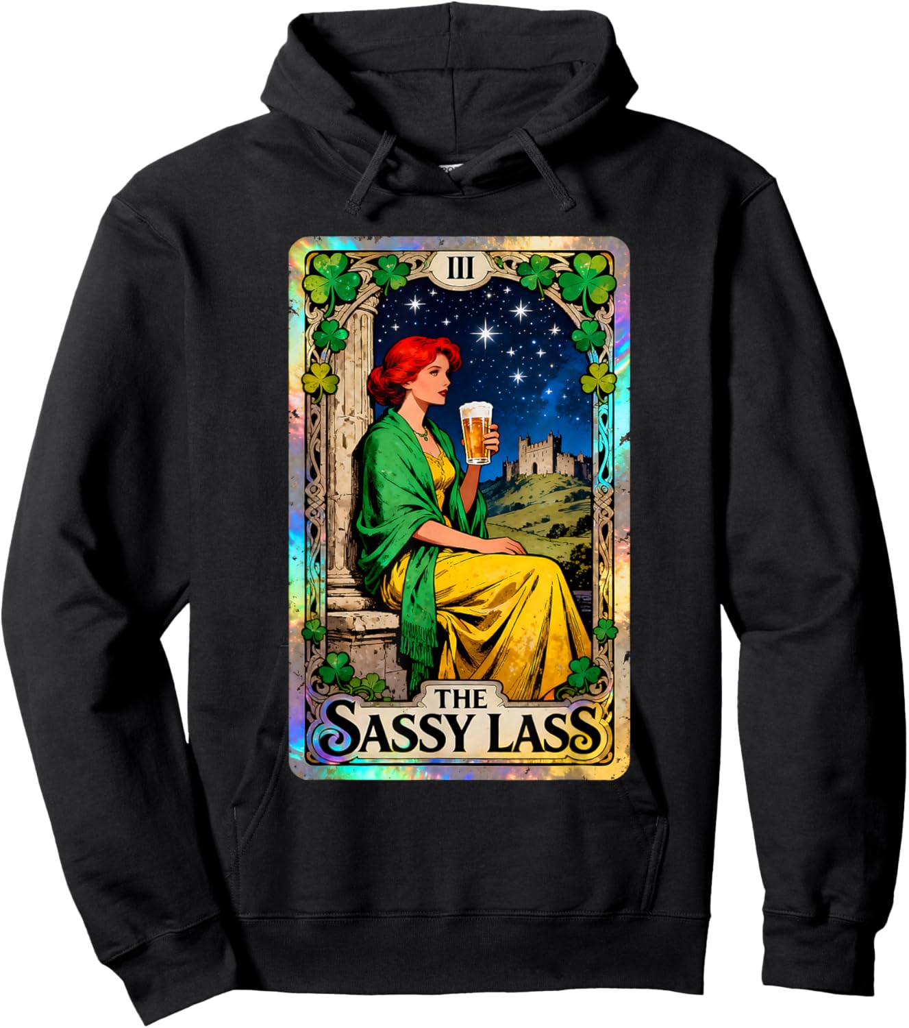 The Sassy Lass Vintage Irish Tarot St Patricks Day Hoodie - Hoodie | Black