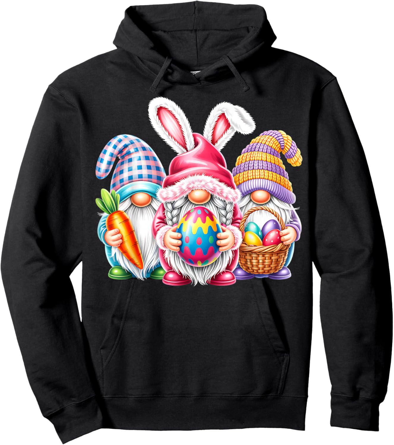 Easter Cute Gnomes Bunny Ears Egg Hunt Women Girls Hoodie - Hoodie | Black