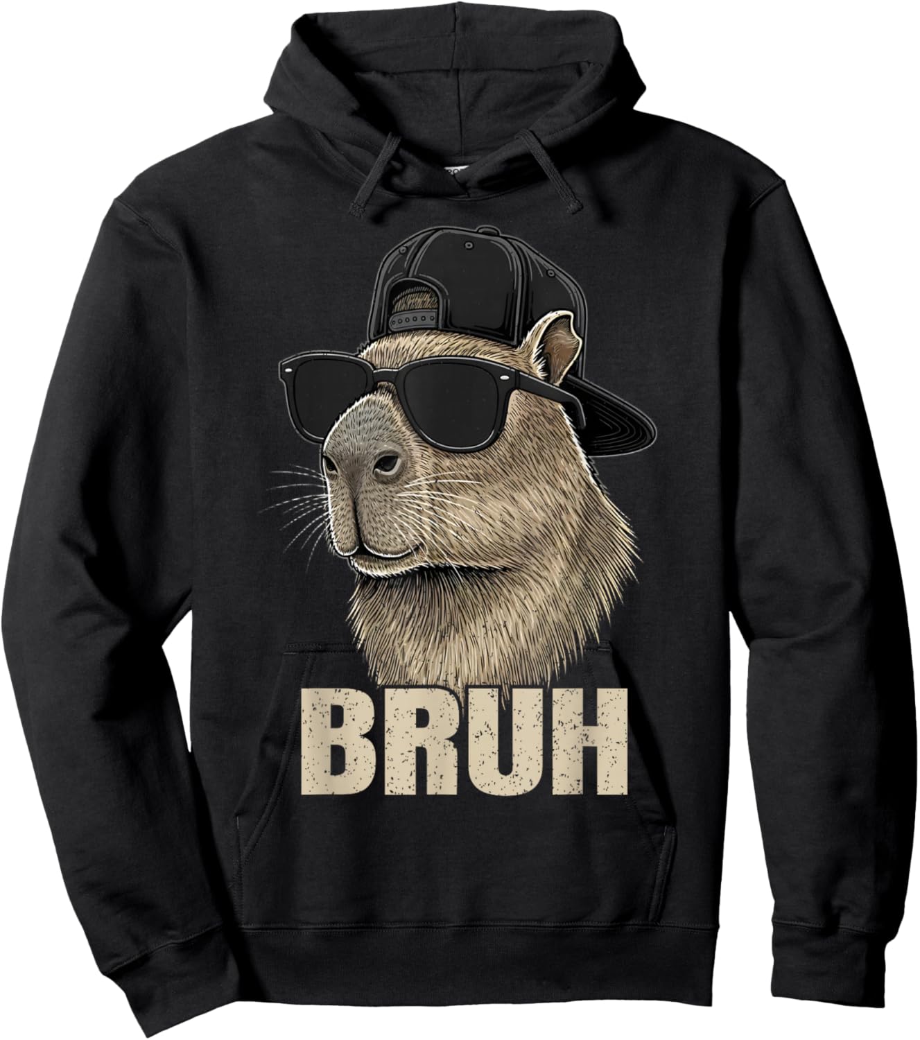 Cute Bruh Meme Capybara Lover Chill Sunglasses Boys Hoodie - Hoodie | Black
