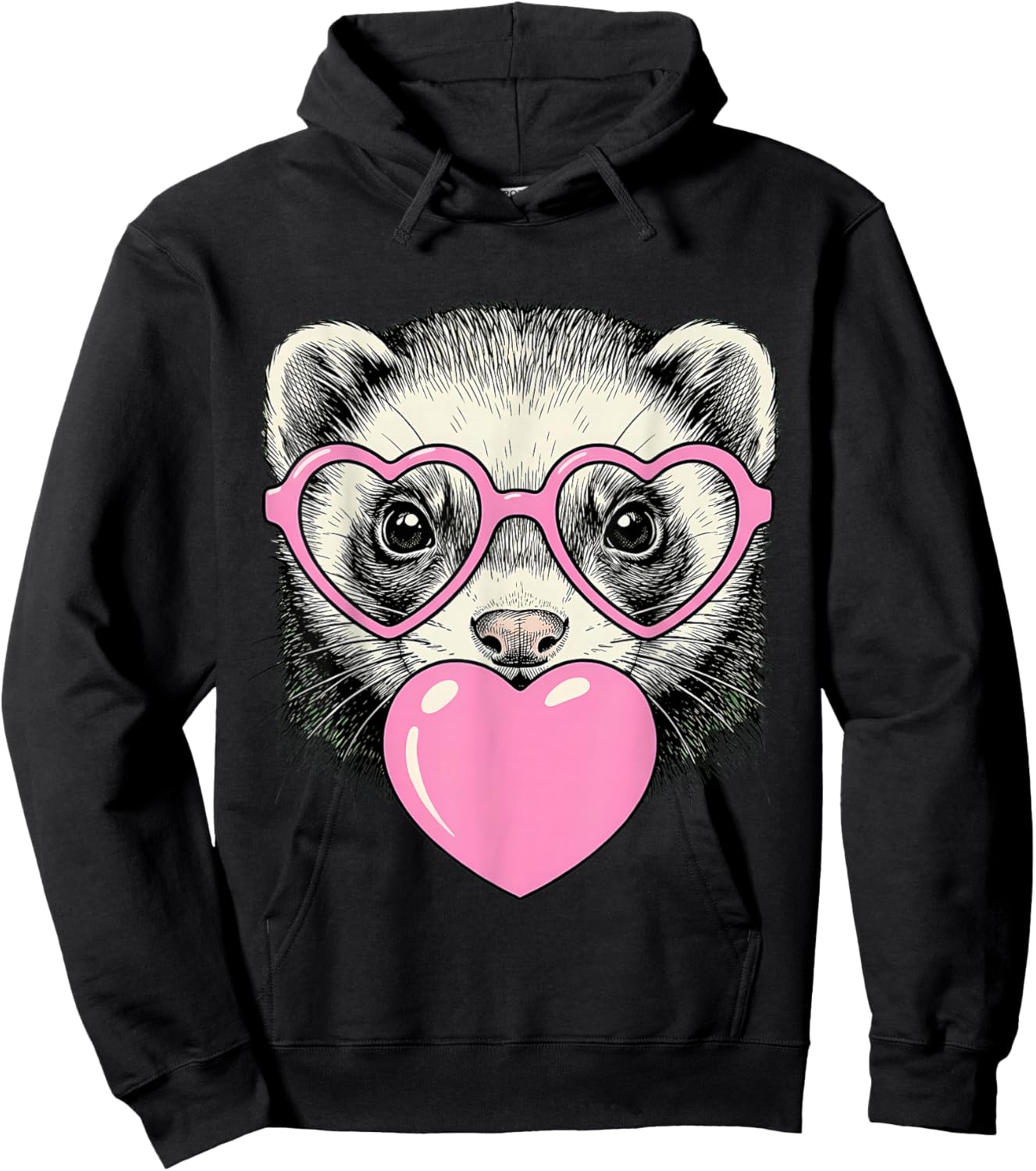 Cute Ferret Blowing Pink Valentine Heart Bubble Gum Hoodie - Hoodie | Black