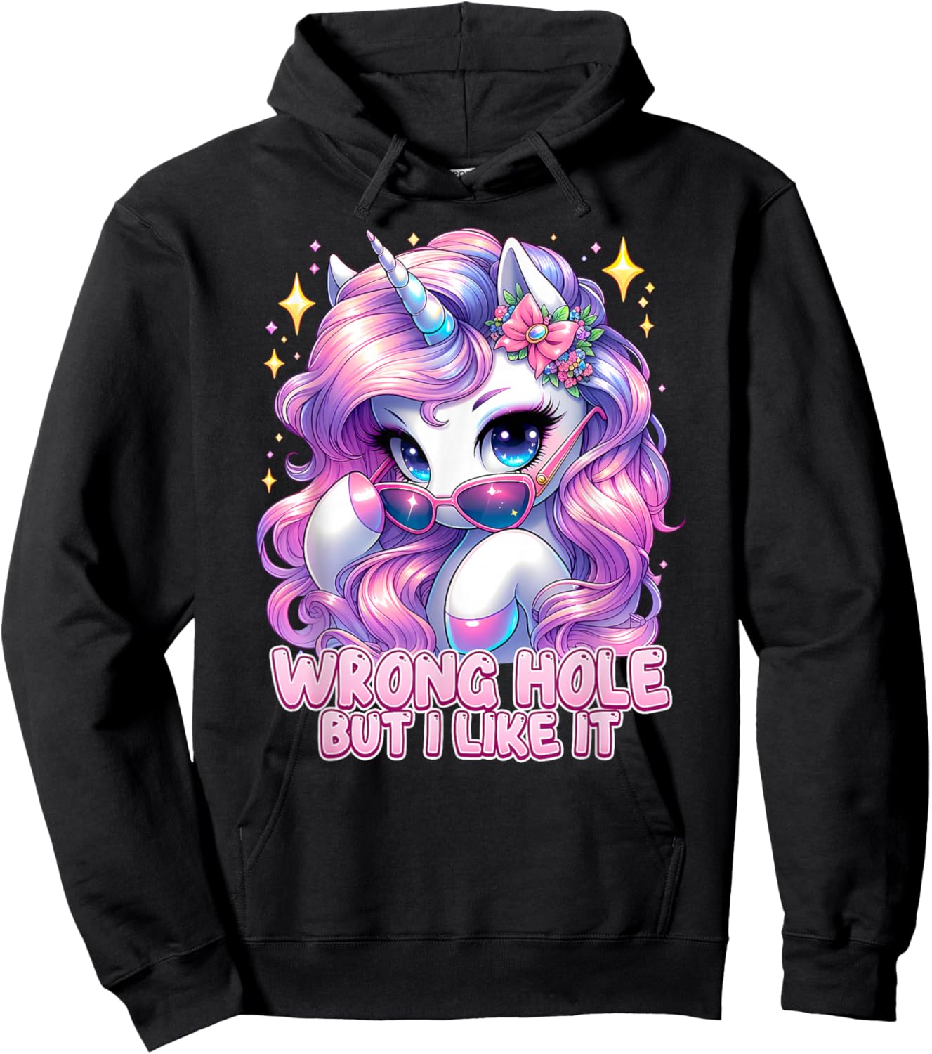 Wrong Hole BUT I Like IT Funny Inappropriate Cringe Unicorn Hoodie - Hoodie | Black