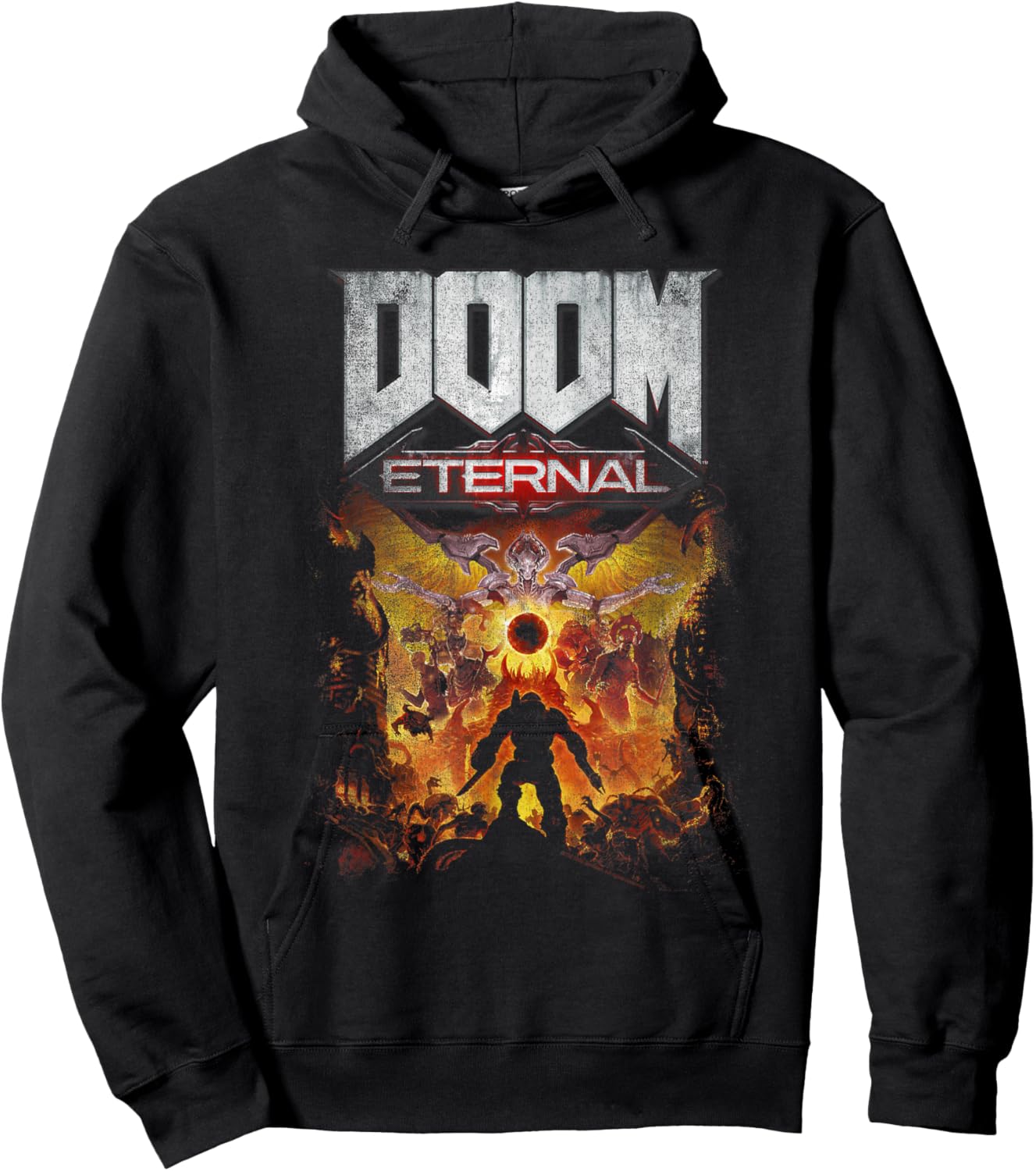 Doom Eternal Gold Cover Art Scene Distressed Video Game Hoodie - Hoodie | Black