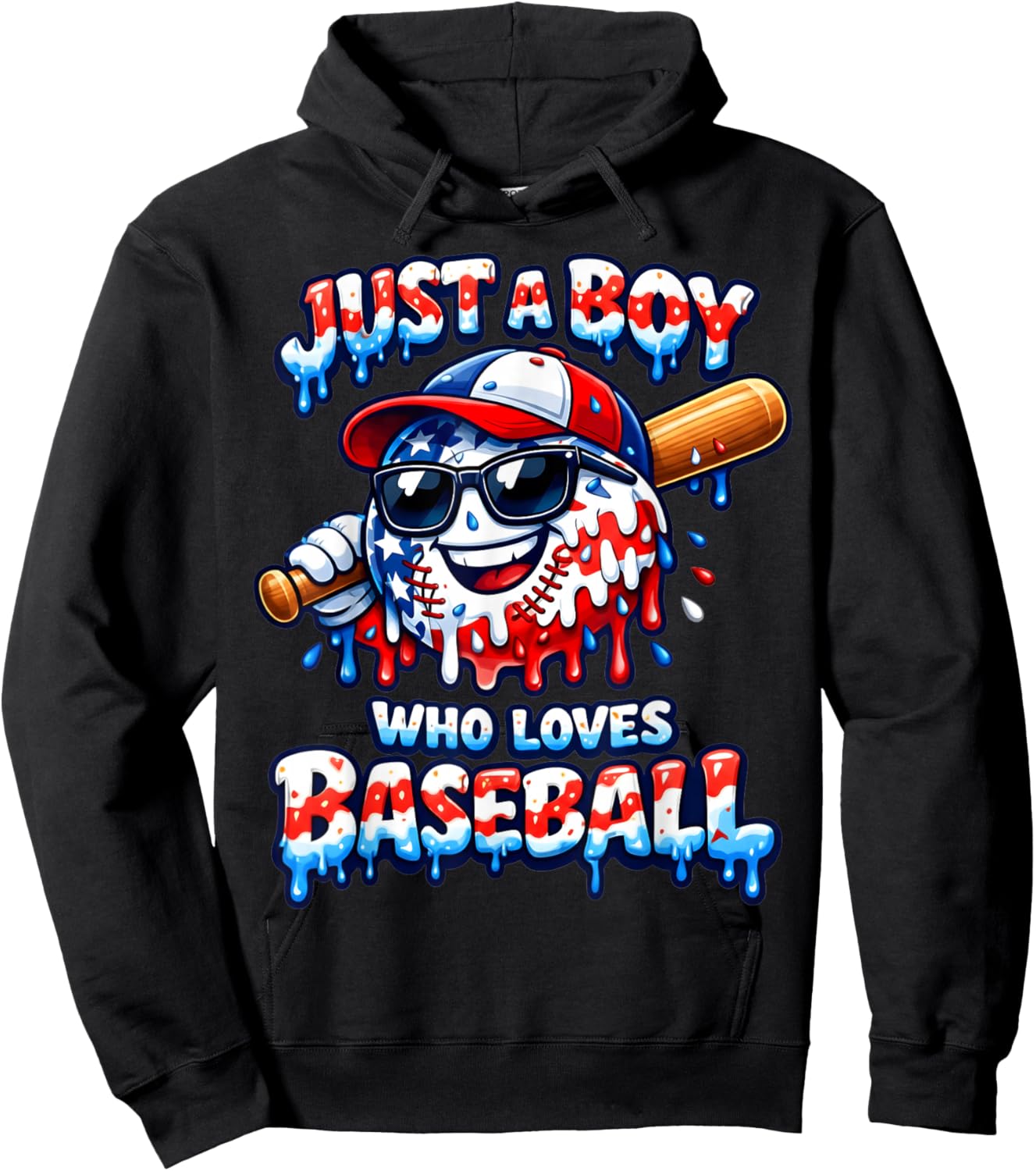 Just A Boy Who Loves Baseball Patriotic Drip for Youth Boys Hoodie - Hoodie | Black