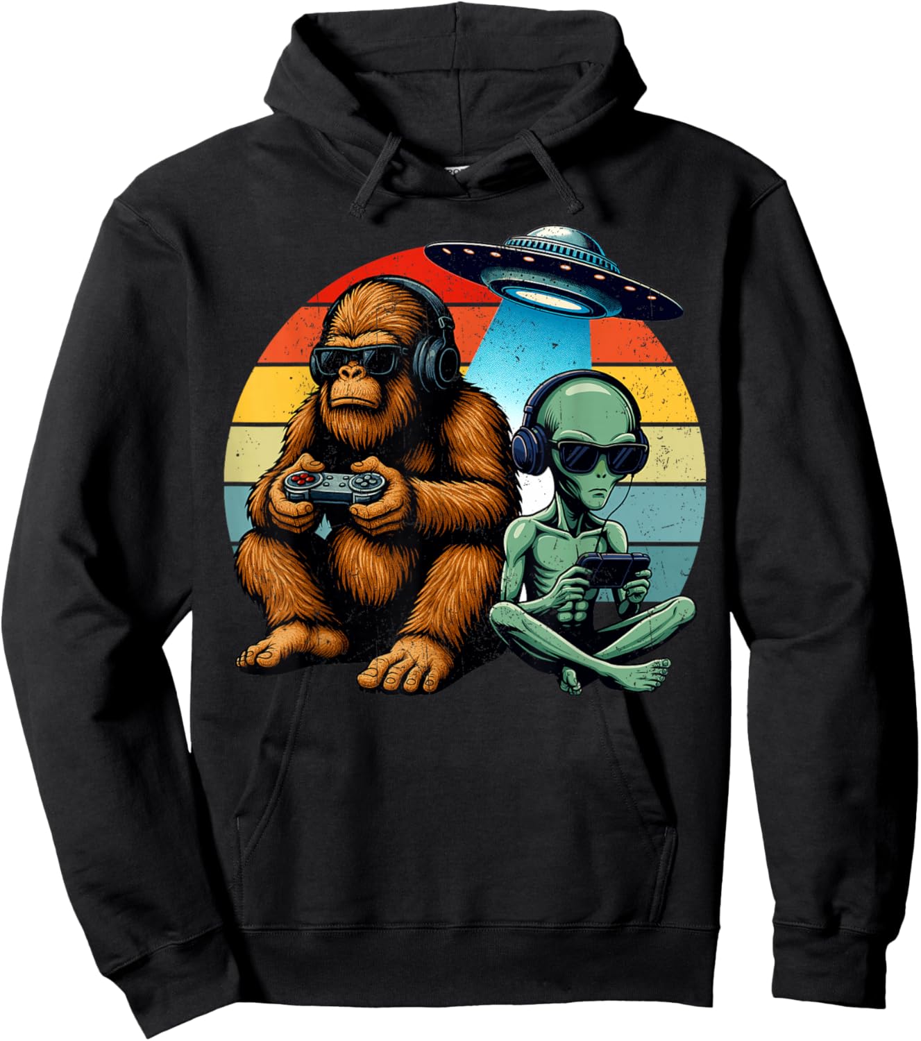 Funny Bigfoot Alien Gaming Game Retro Men Boy Kid Hoodie - Hoodie | Black