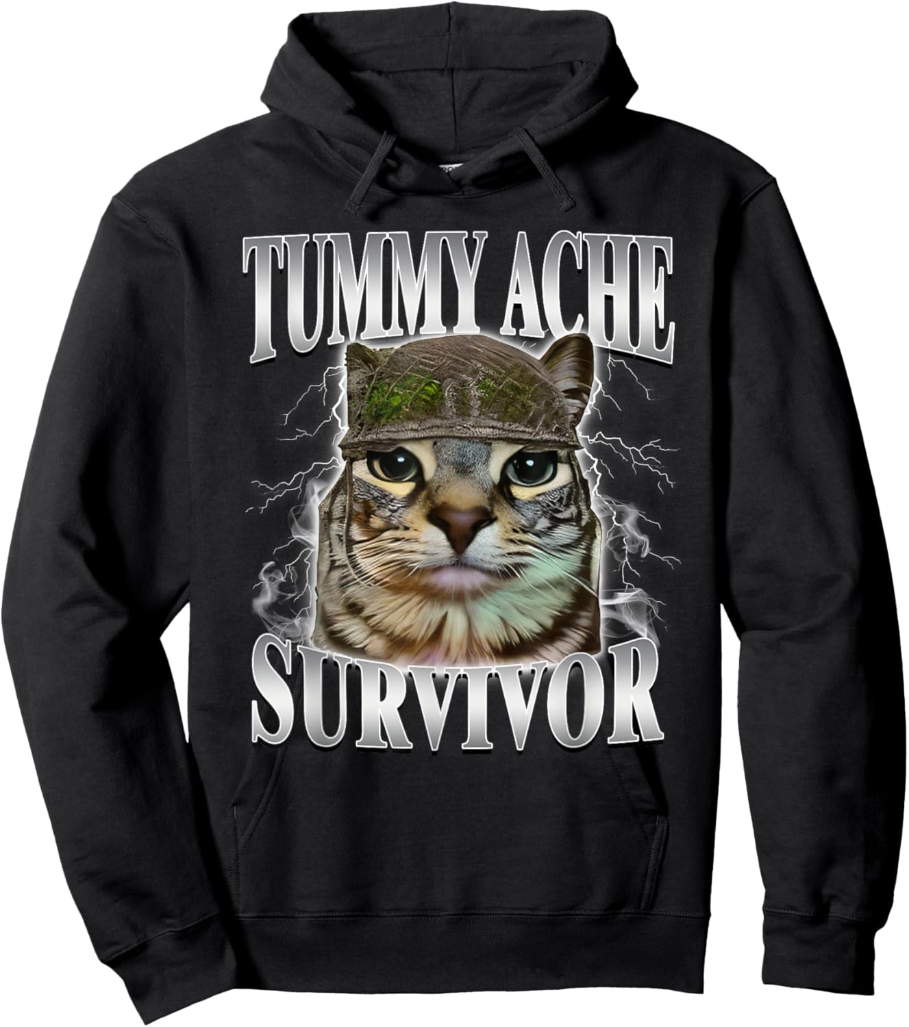 Tummy Ache Survivor Funny Cat Meme Hoodie - Hoodie | Black