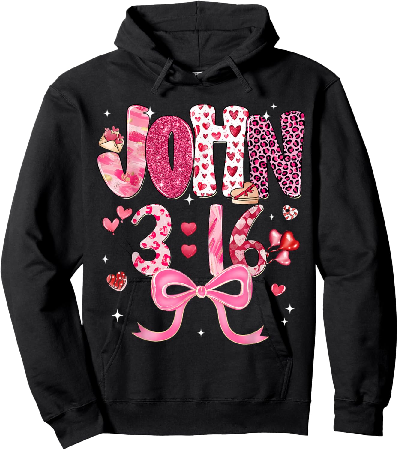 Valentine John 3:16 Coquette Bow Christian Girl Women Kid Hoodie - Hoodie | Black