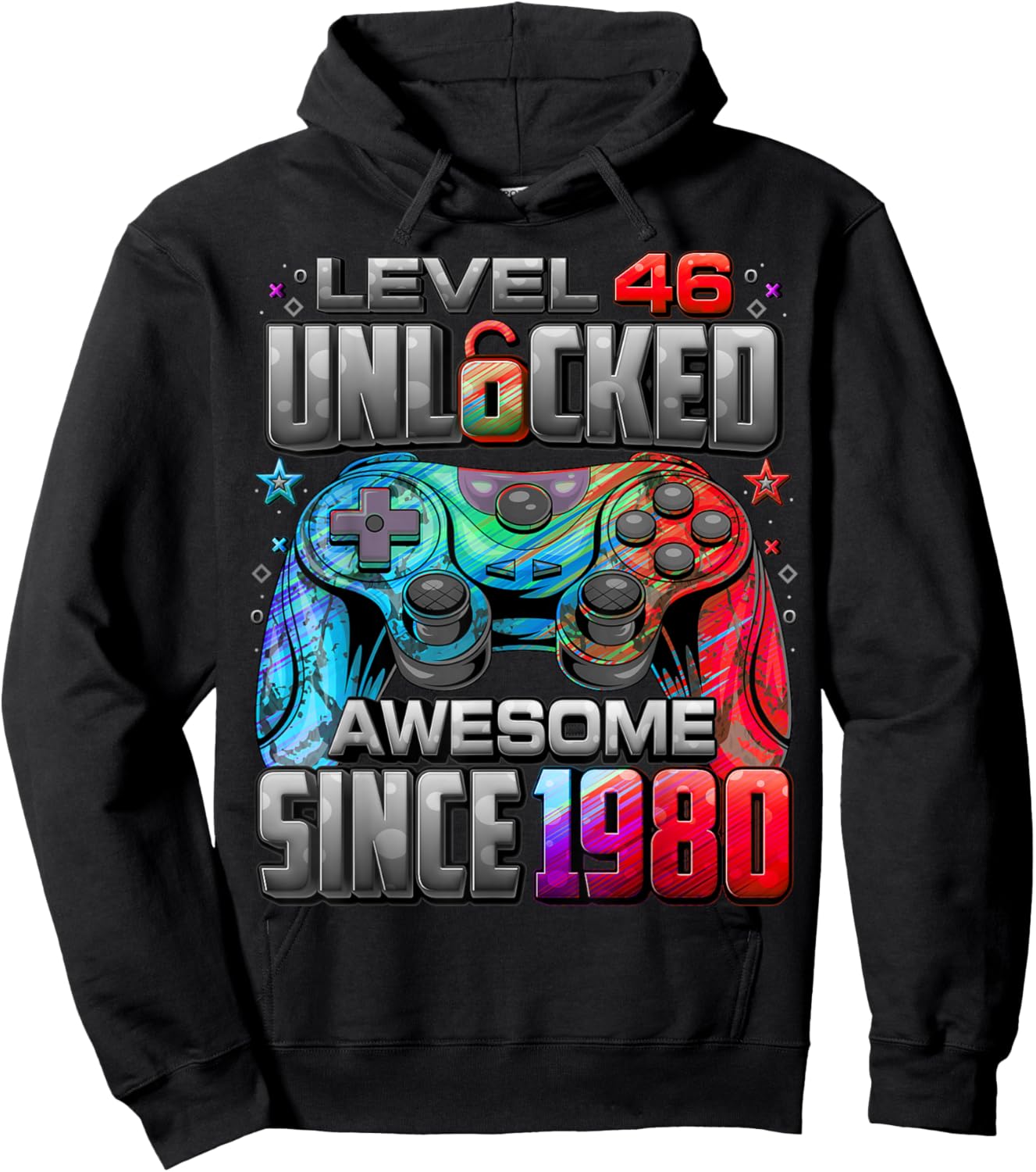 Level 46 Unlocked Awesome Since 1980 46th Birthday Gaming Hoodie - Hoodie | Black