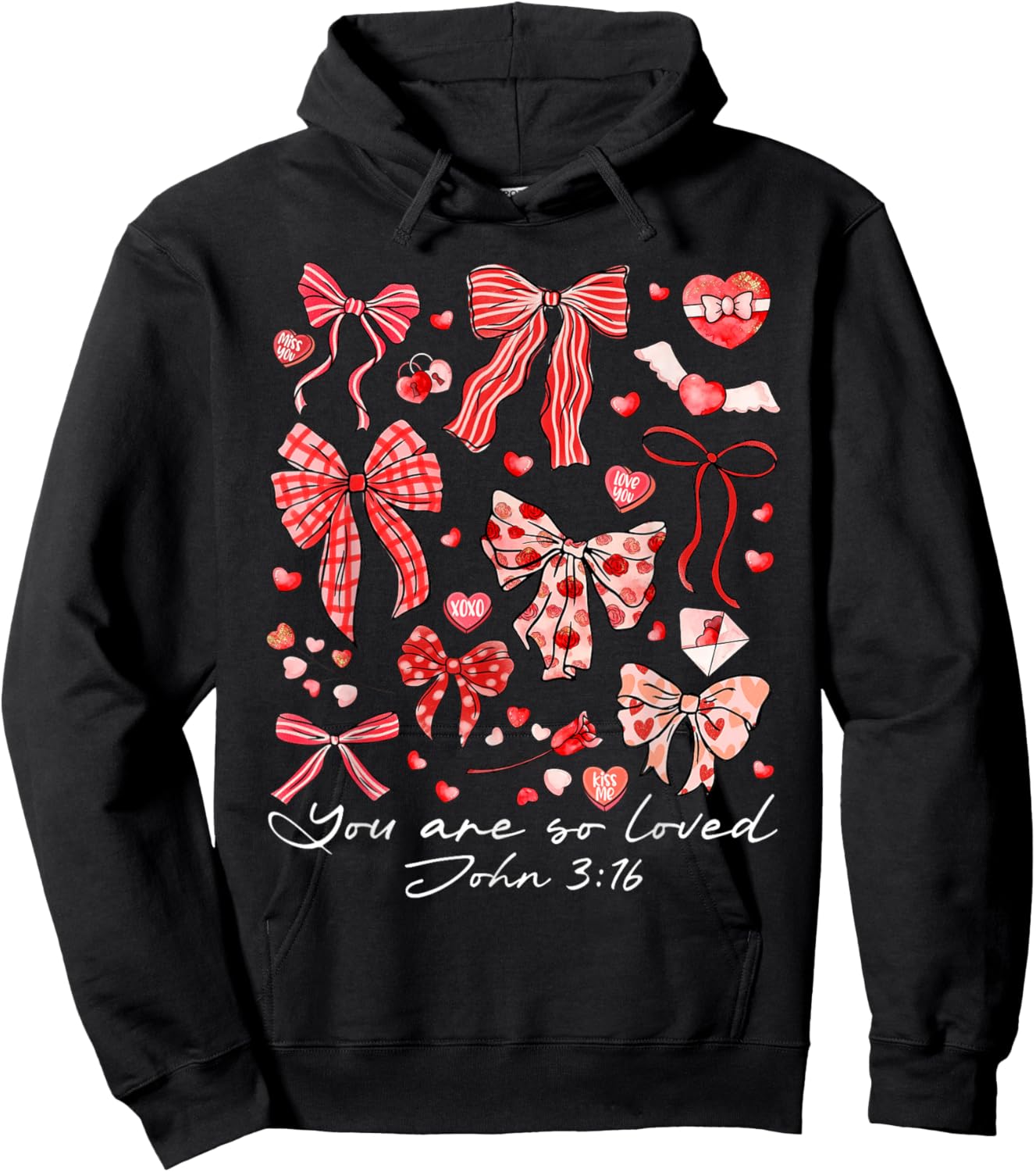 You are So Loved John 3:16 Christian Coquette Pink Bow Hoodie - Hoodie | Black