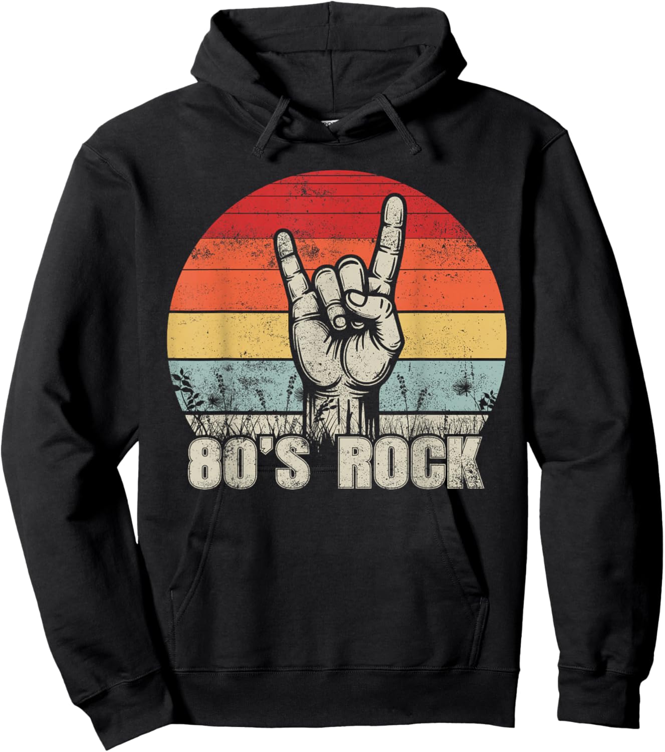 80's Rock Retro Outfit Hand Sign Vintage Style 1980s Party Hoodie - Hoodie | Black