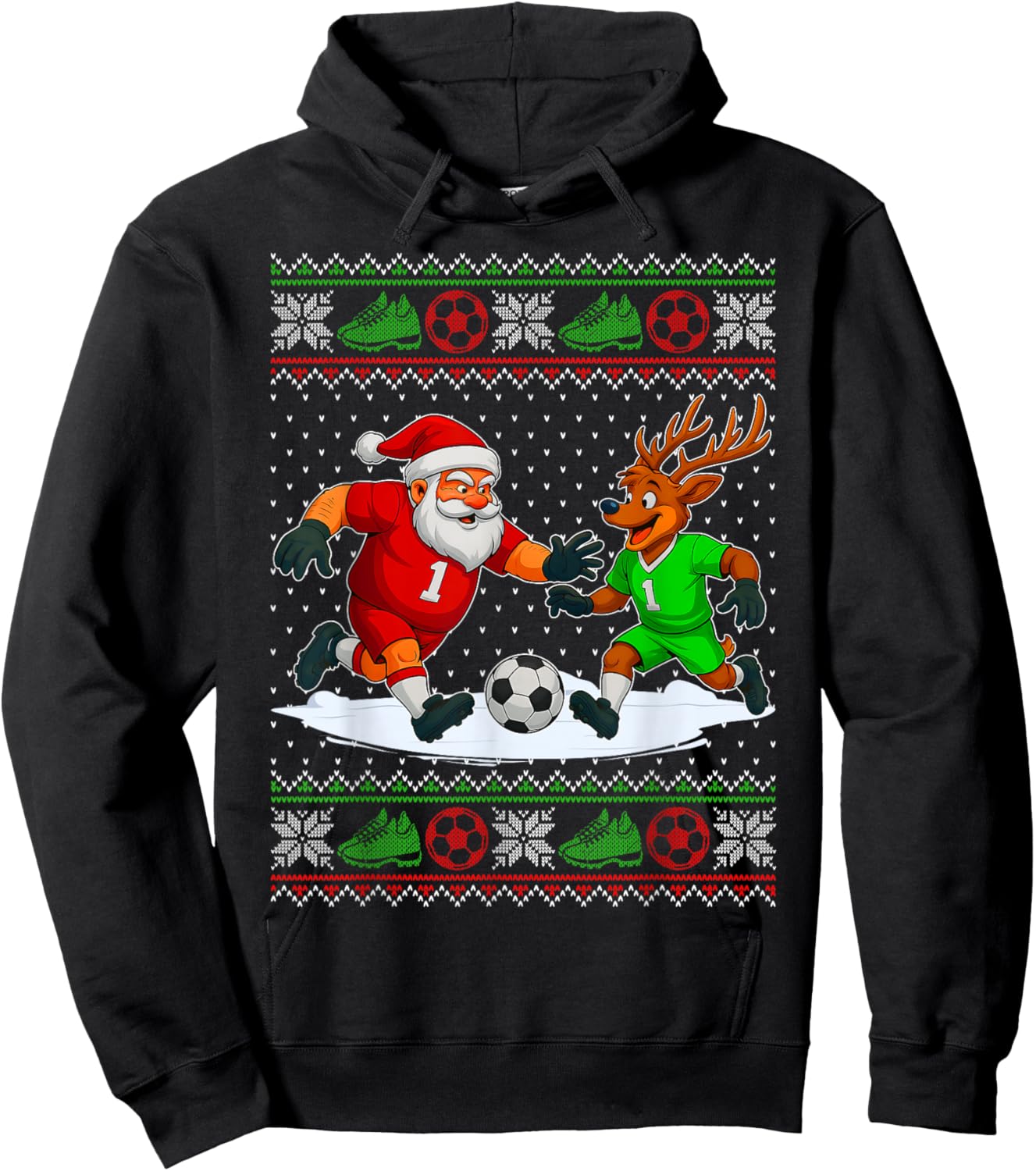 Reindeers Playing Soccer Ugly Christmas Sweater Xmas Boys Hoodie - Hoodie | Black