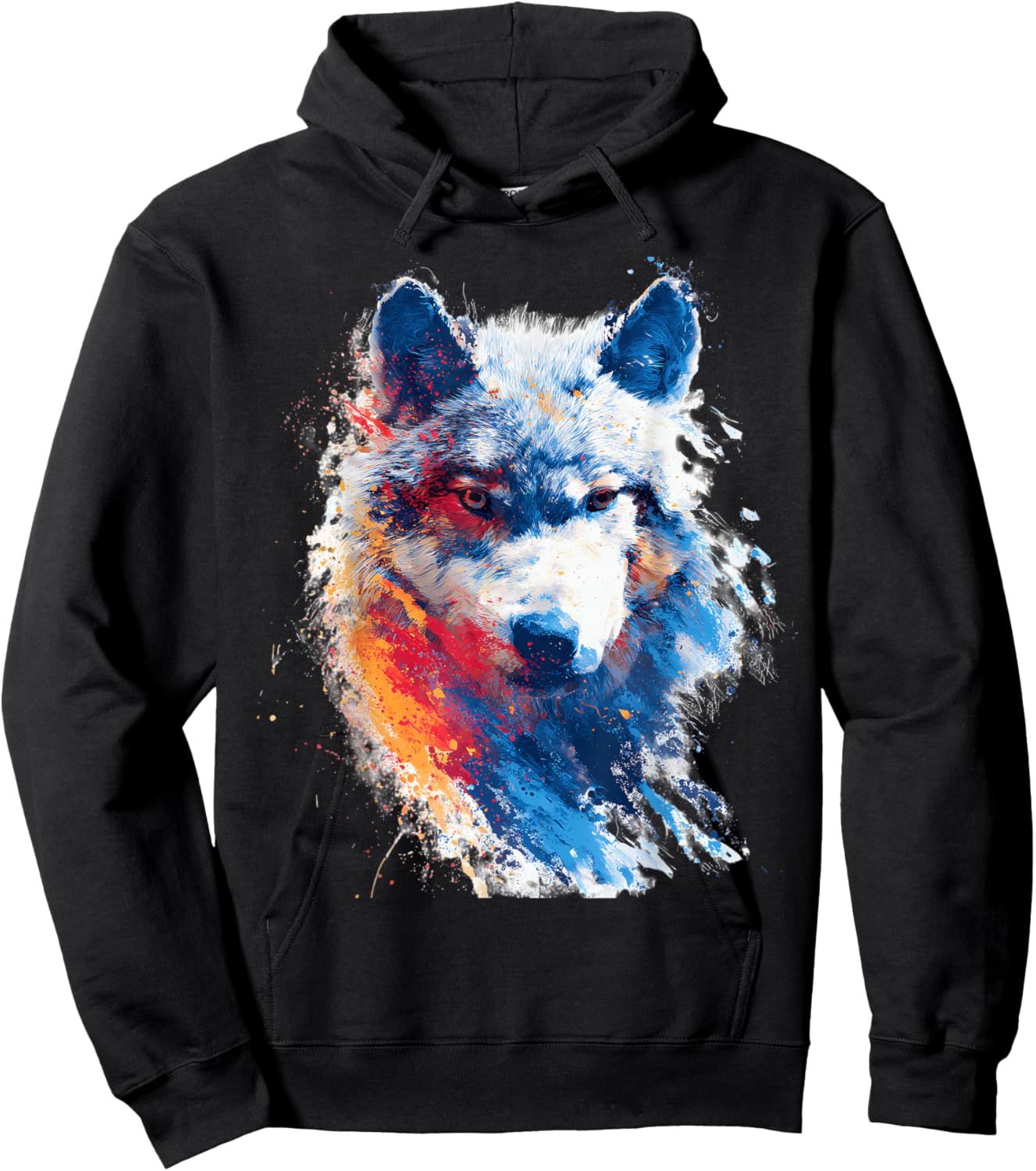 Wolf Face Art Graphic Wildlife Colorful Wolf Animal Lover Hoodie - Hoodie | Black