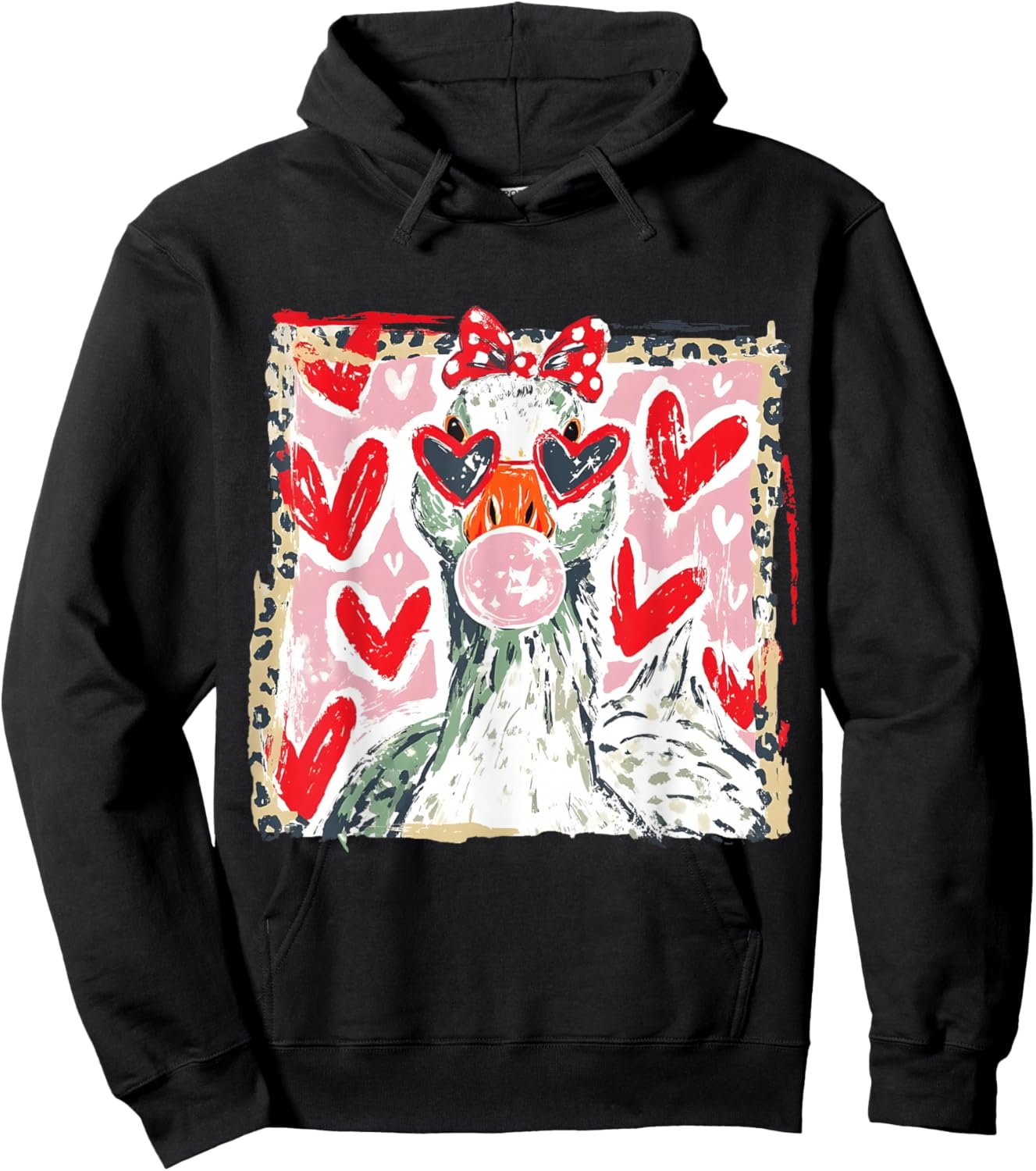 Leopard Valentine's Day Goose Cute Goose Lover Love Quote Hoodie - Hoodie | Black
