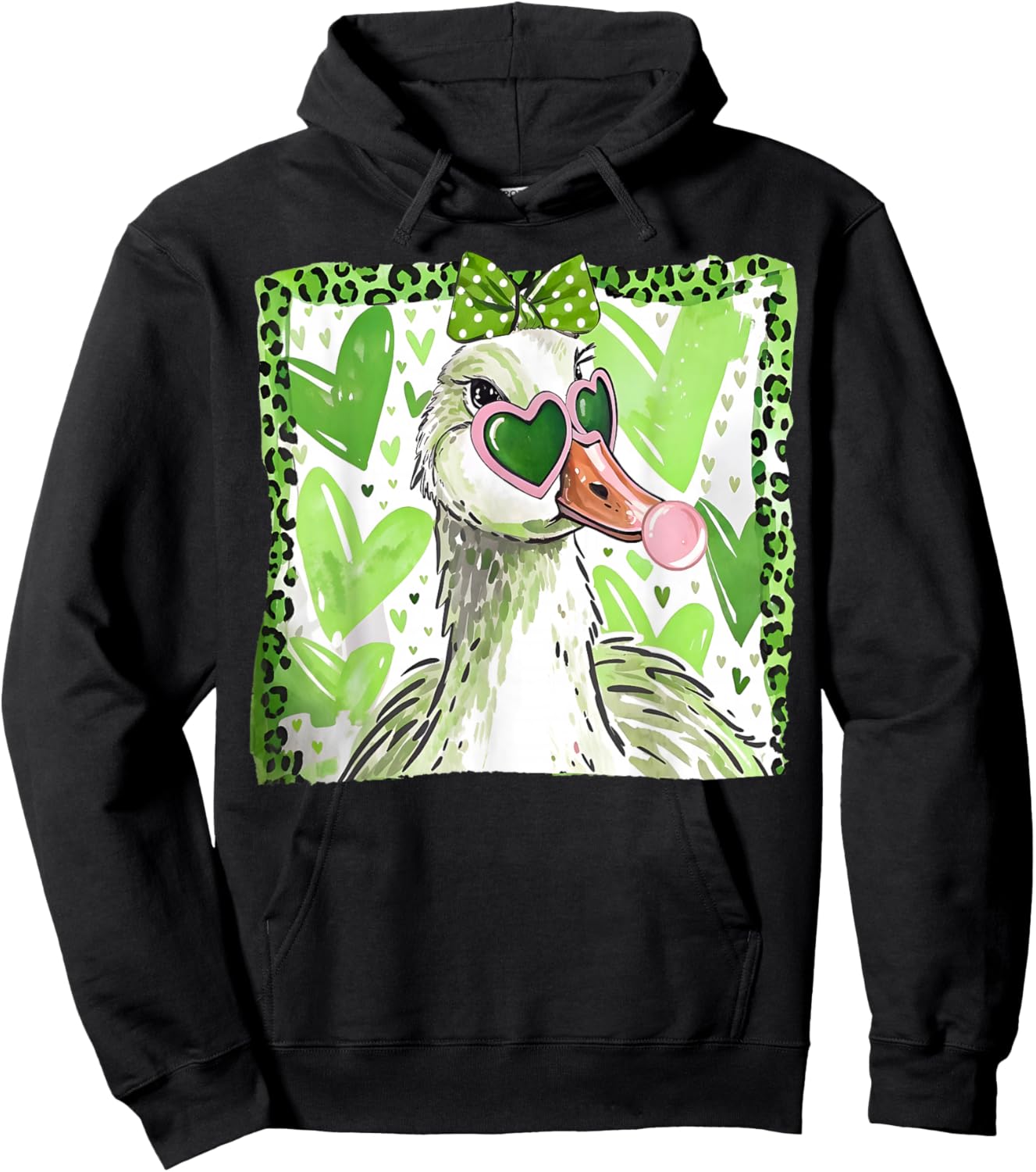 St Patrick’s Day Lucky Goose Bubble Gum Leopard Shamrock Hoodie - Hoodie | Black