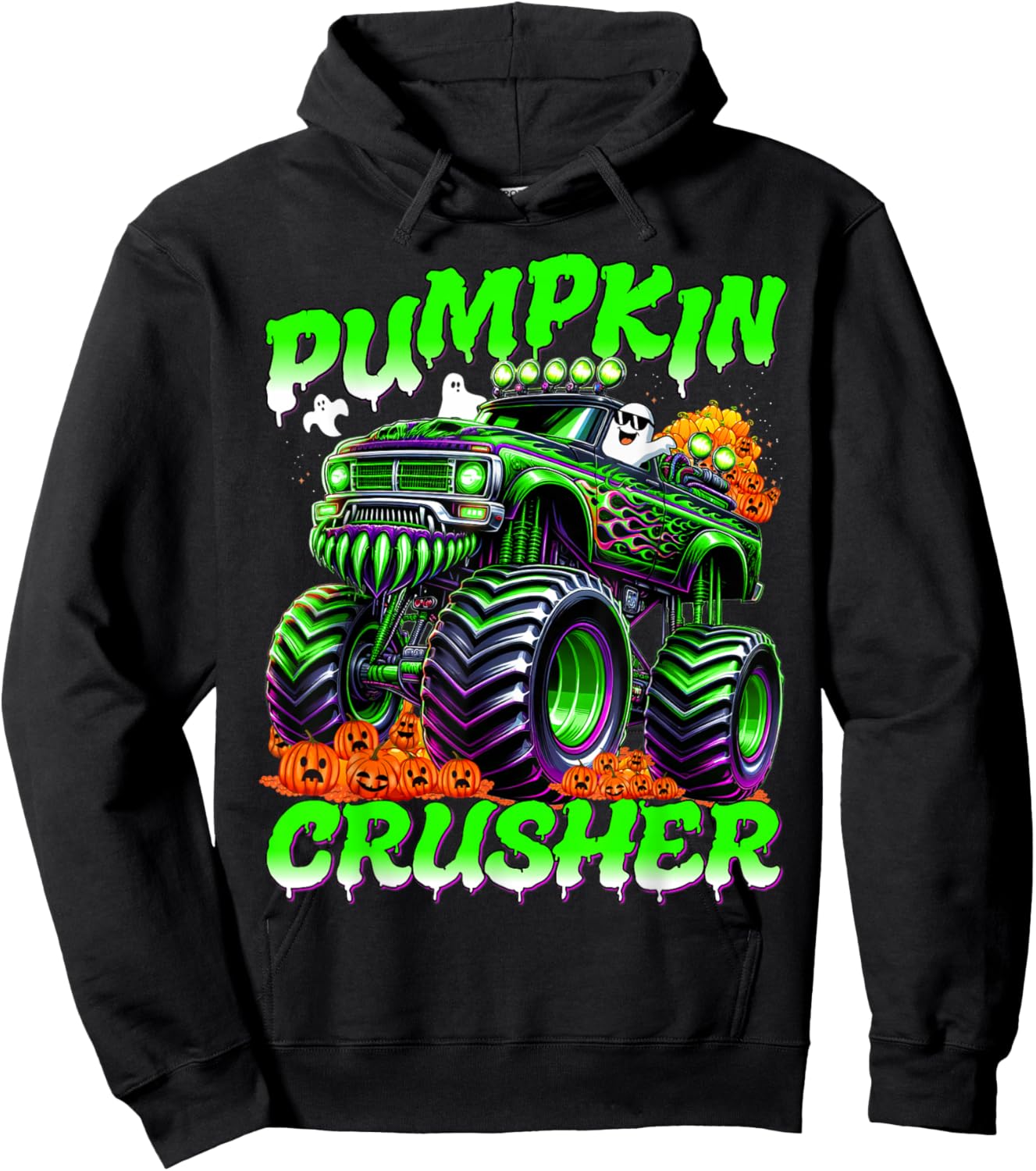 Pumpkin Crusher Monster Truck Ghosts Halloween for Boys Hoodie - Hoodie | Black
