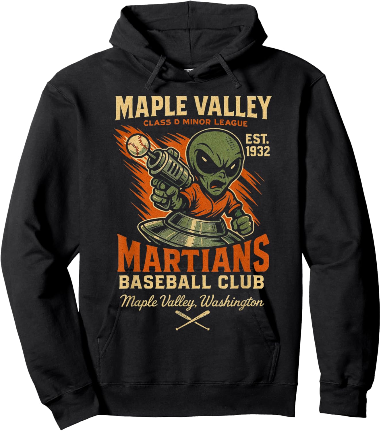 Retro Minor League Maple Valley Martians Baseball Club Hoodie - Hoodie | Black