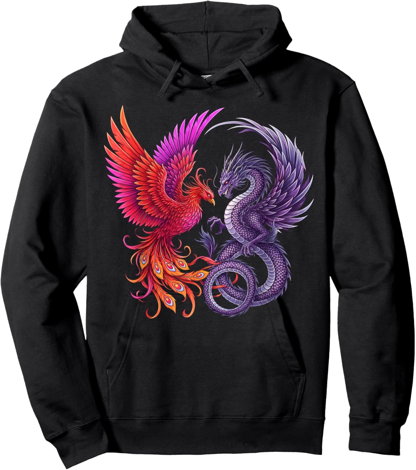 Mystical Phoenix and Dragon Swirl Yin Yang Design Men Women Hoodie - Hoodie | Black