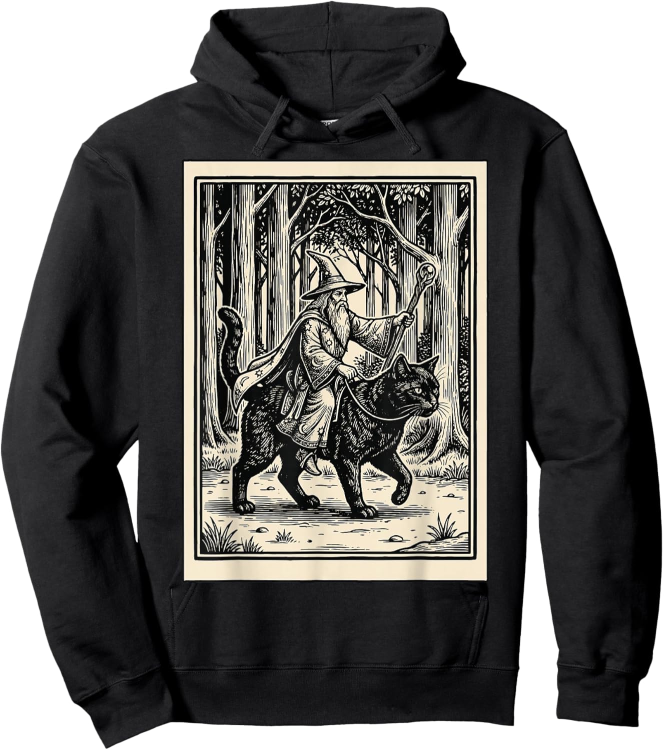Wizard Riding Cat Hoodie - Hoodie | Black