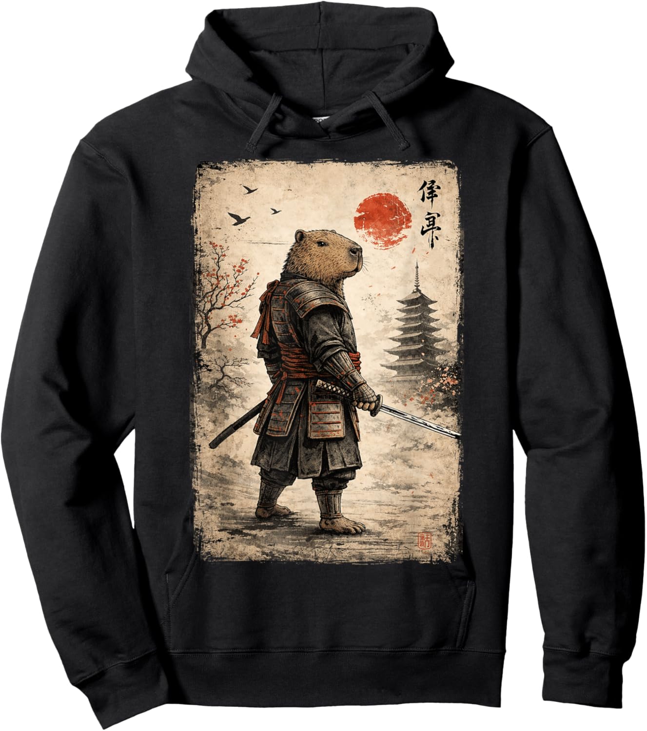 Samurai Capybara Funny Capybara Vintage Graphic Ukiyo-e Art Hoodie - Hoodie | Black
