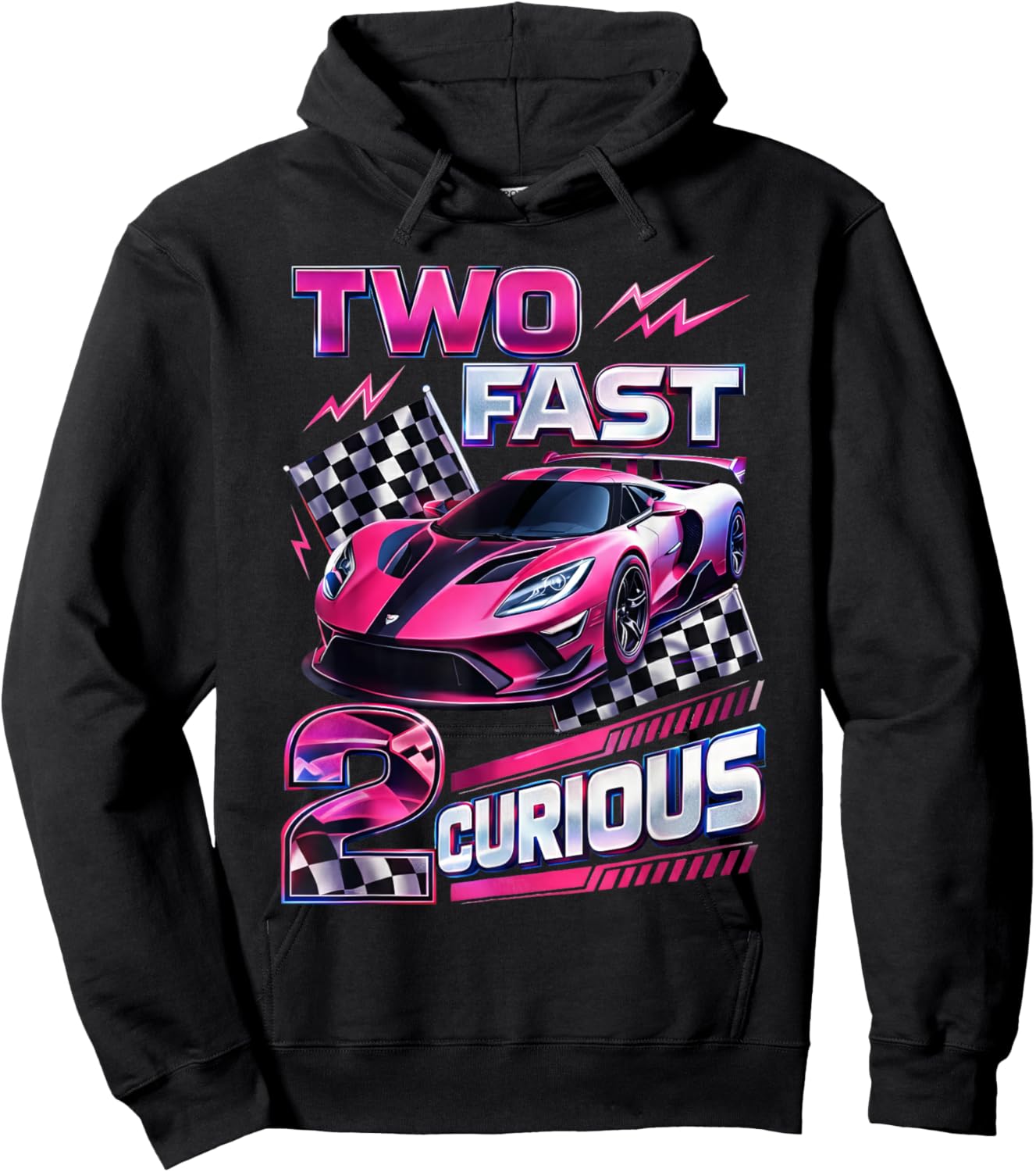 Car Racer 2nd Birthday Girl Two Fast 2 Curious Hoodie - Hoodie | Black