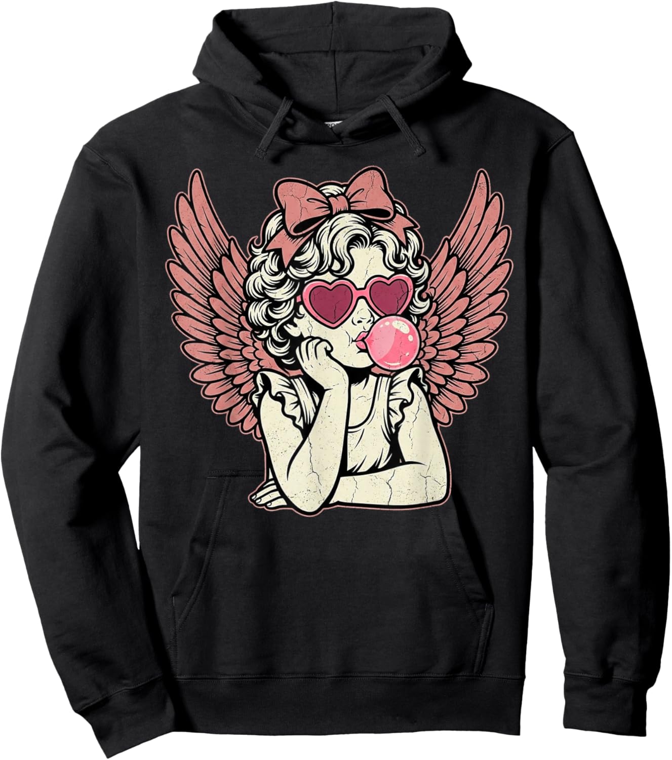 Retro Cupid Valentine Day Cute Vintage Cupid Blowing Bubble Hoodie - Hoodie | Black
