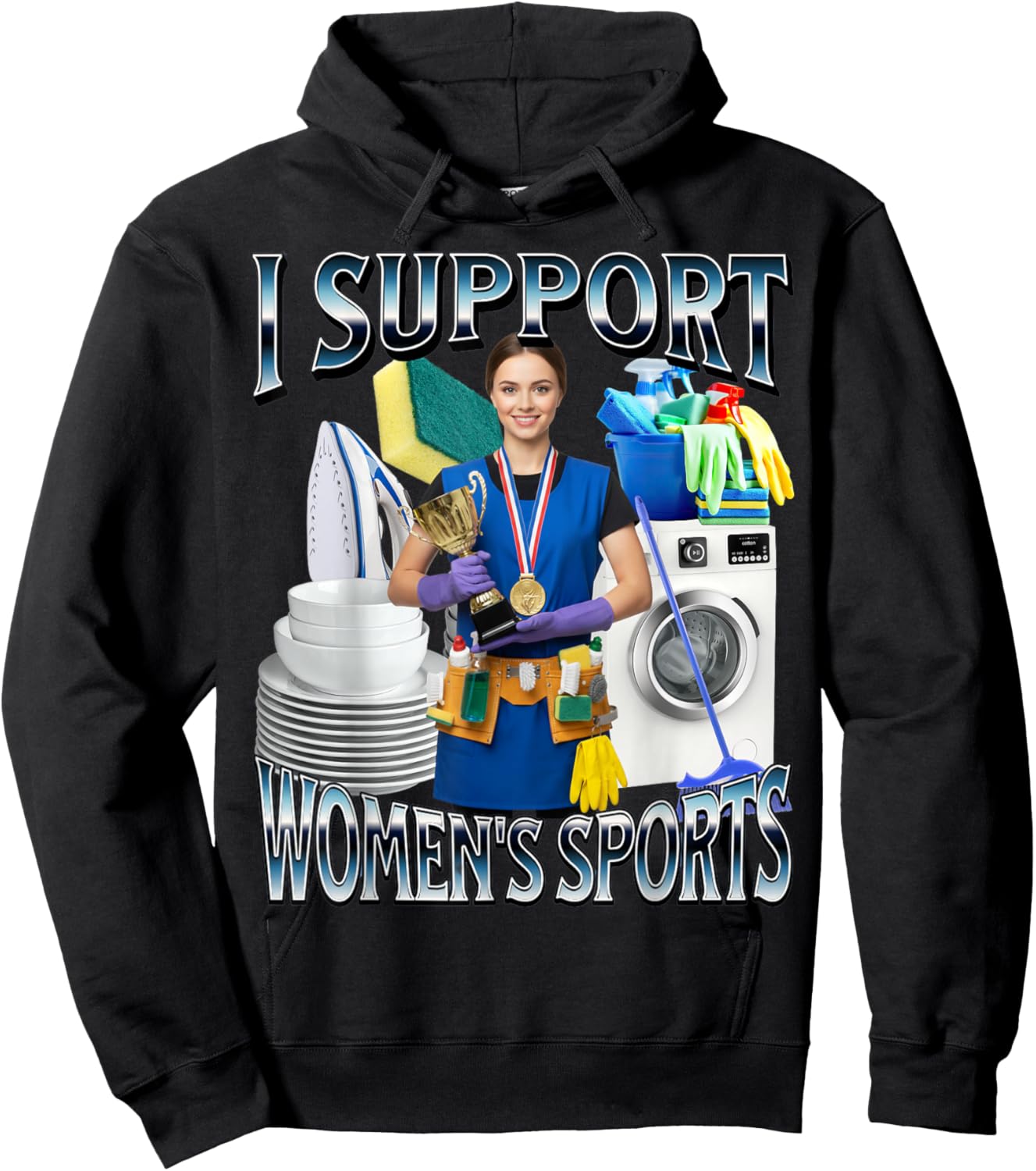 I Support Women's Sports Unwearable Aduld Humor Bootleg Hoodie - Hoodie | Black