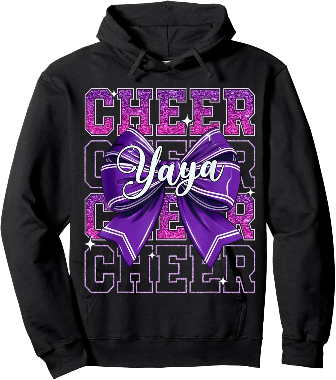 Cheer Yaya Mothers Day Cute Purple Bow Cheerleading Women Hoodie - Hoodie | Black