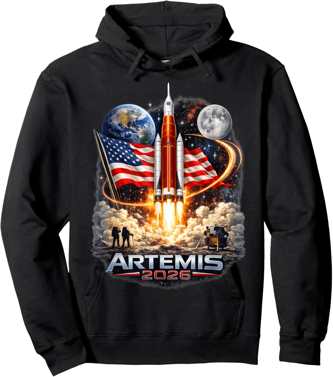 Artemis II Rocket Space Launch Back to The Moon Mission 2026 Hoodie - Hoodie | Black