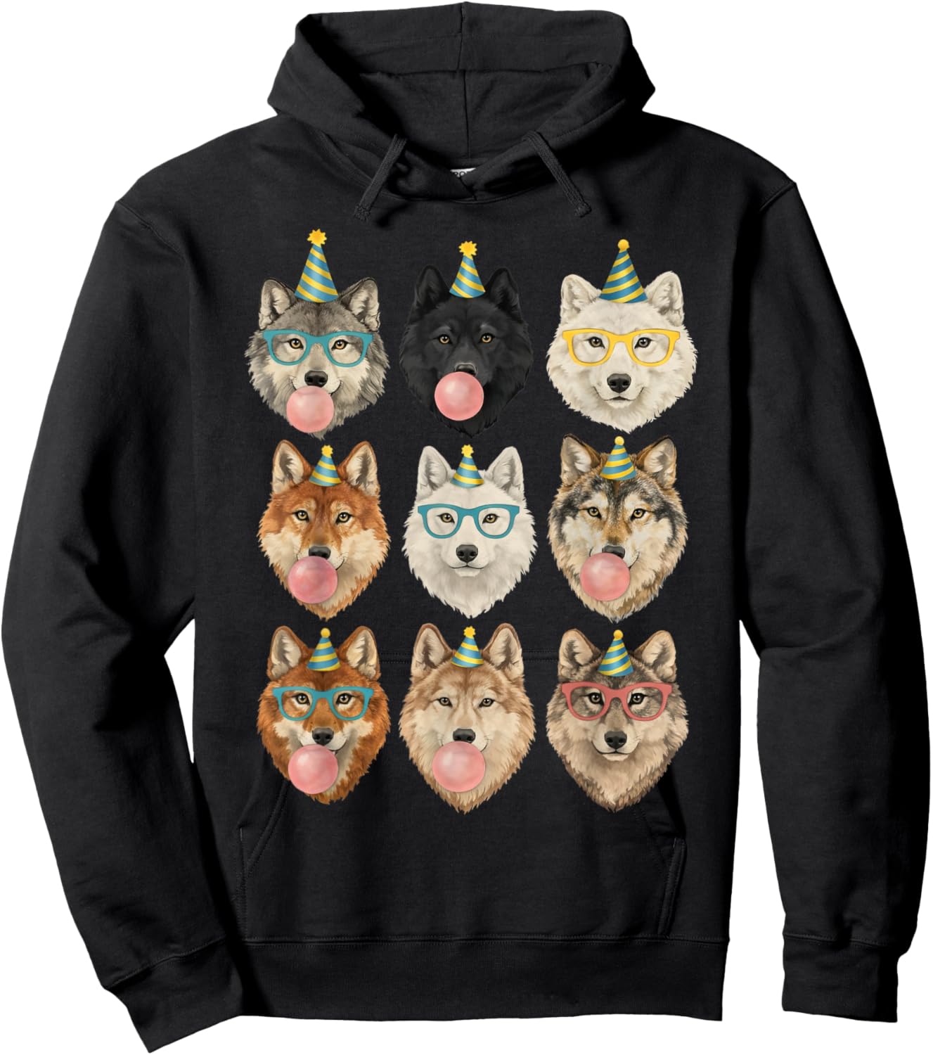 Funny Animal Birthday Party Wolf Zoo Birthday Boys Kids Hoodie - Hoodie | Black