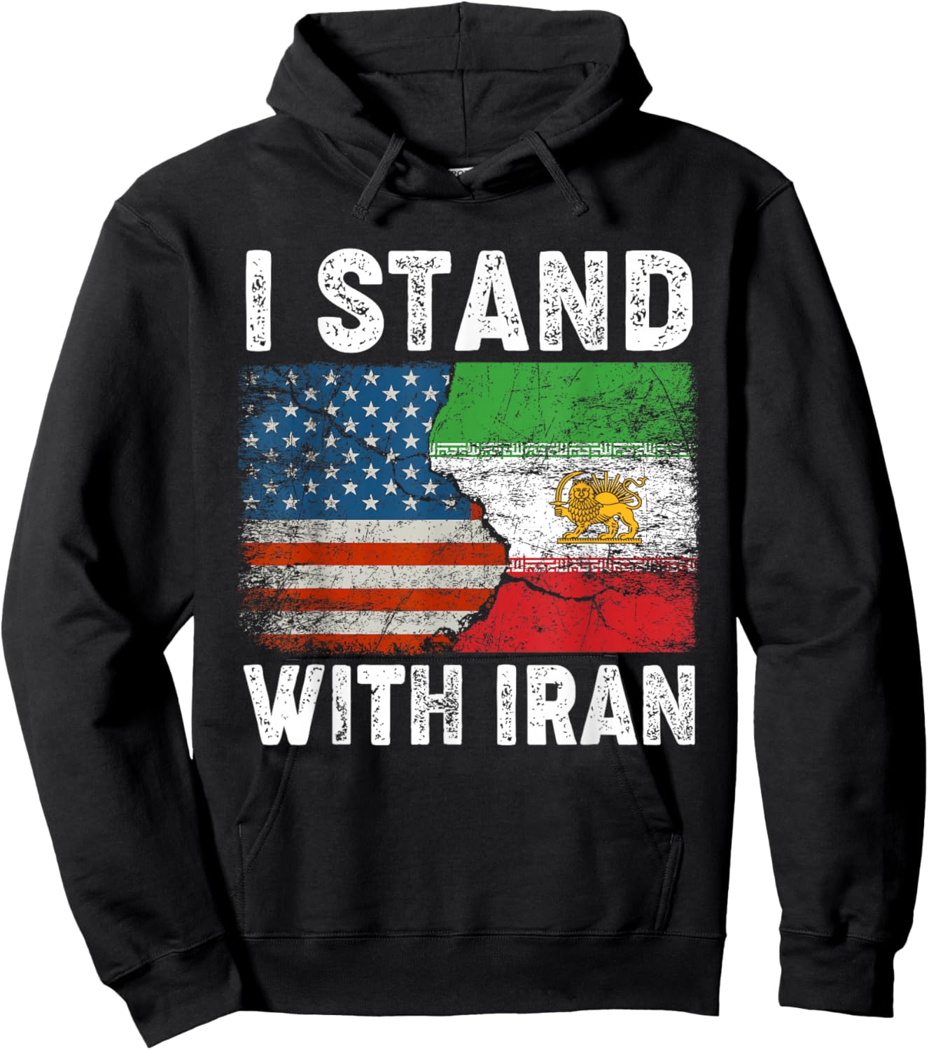 Iranian Flag I Stand with Iran Lion and Sun Flag MIGA Gift Hoodie - Hoodie | Black