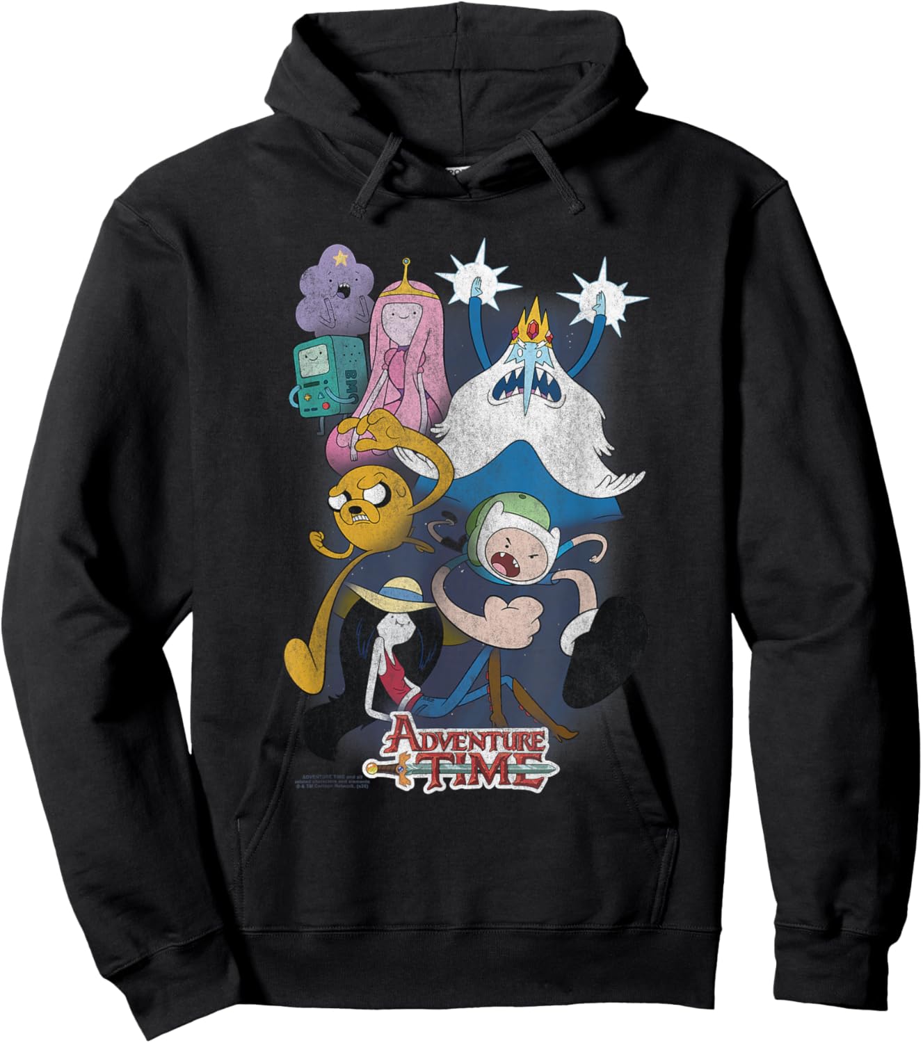 Adventure Time Distressed Cast Collage Cartoon Hoodie - Hoodie | Black