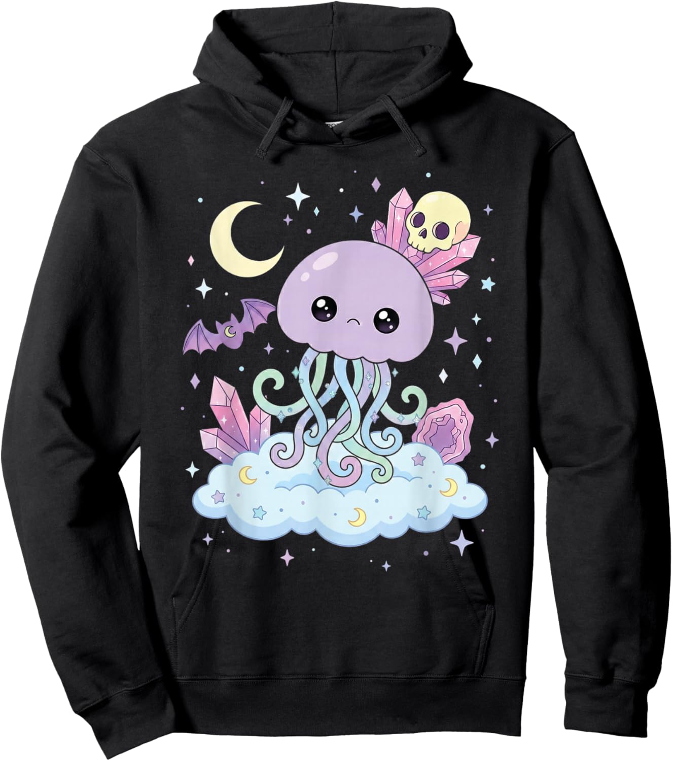 Jellyfish Pastel Goth Kawaii Cute Goth Bat Jellyfish Hoodie - Hoodie | Black