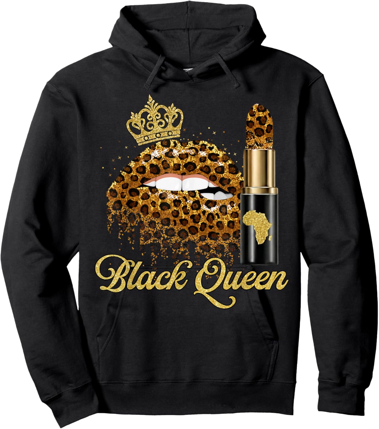 Black Queen Lips Crown Lipsticks Leopard Black History Month Hoodie - Hoodie | Black
