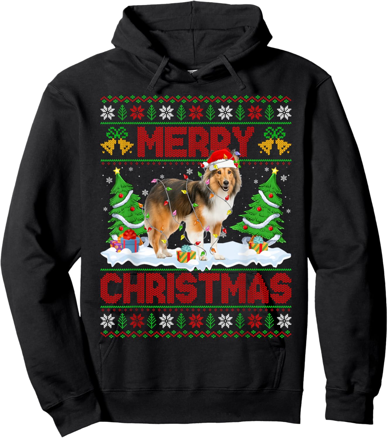 Sheltie Shetland Sheepdog Ugly Xmas Sweaters Dog Christmas Hoodie - Hoodie | Black