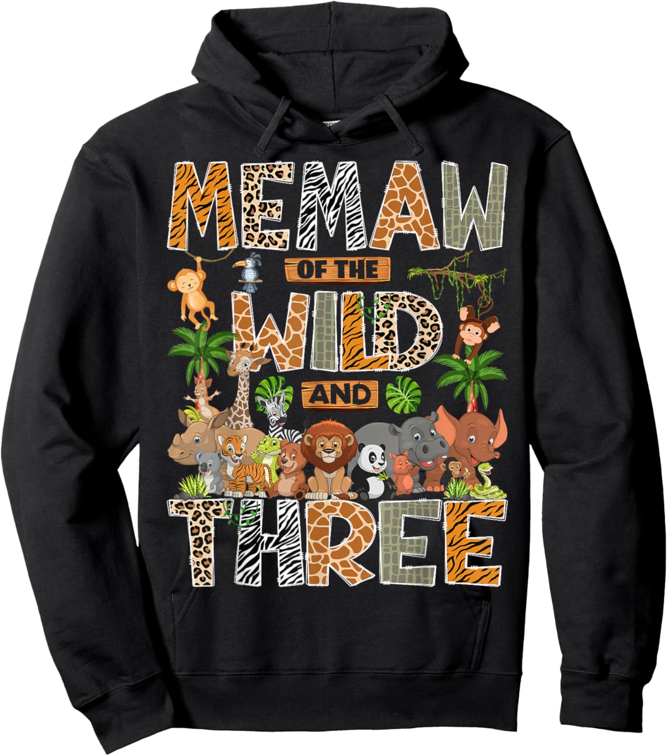 Memaw of The Wild & Three 3rd Birthday Boy Safari Jungle Hoodie - Hoodie | Black